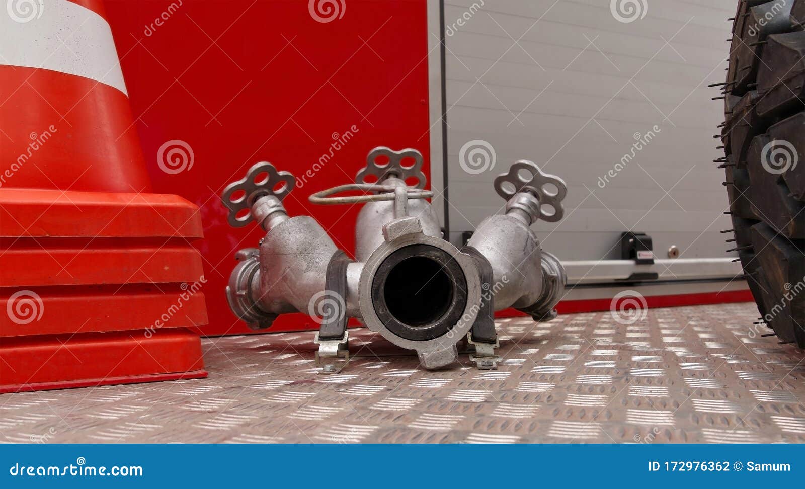 High Pressure Fire Hydrant with Quick Connecting Locks Stock Photo