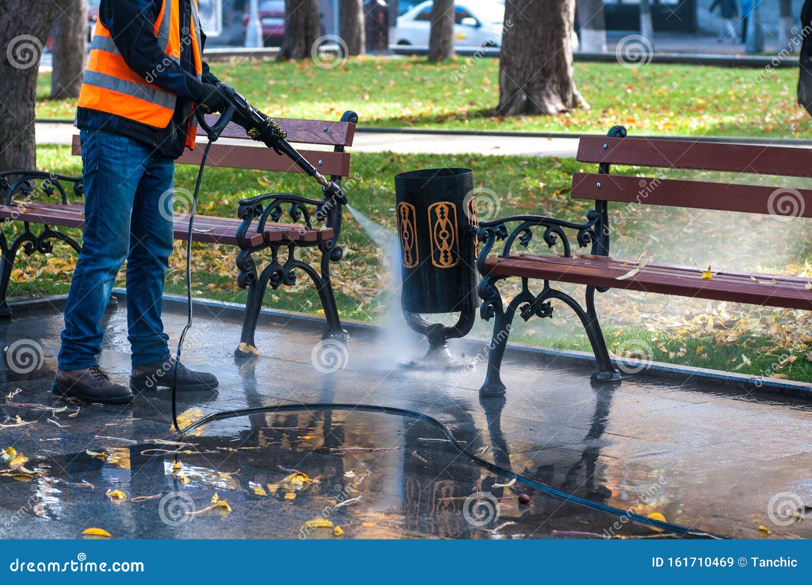 High Pressure Water Park Cleaning Stock Image Image of washing, clean