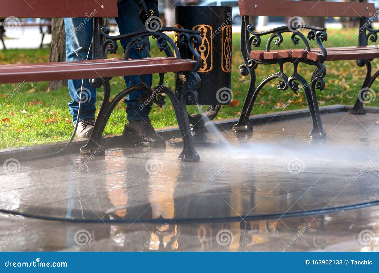 High Pressure Water Park Cleaning Stock Image Image of washing
