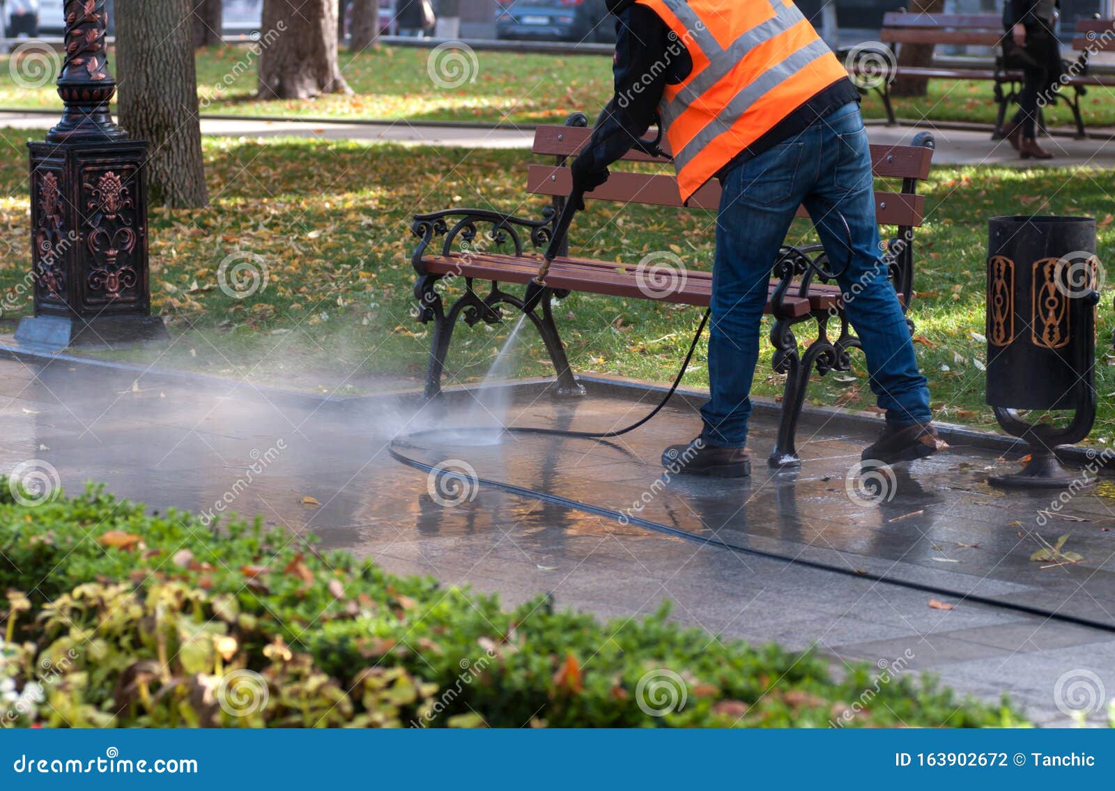 High Pressure Water Park Cleaning Stock Photo Image of concrete, high