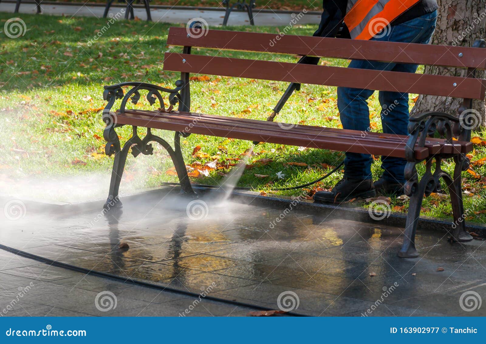 High Pressure Water Park Cleaning Stock Image Image of washing, clean