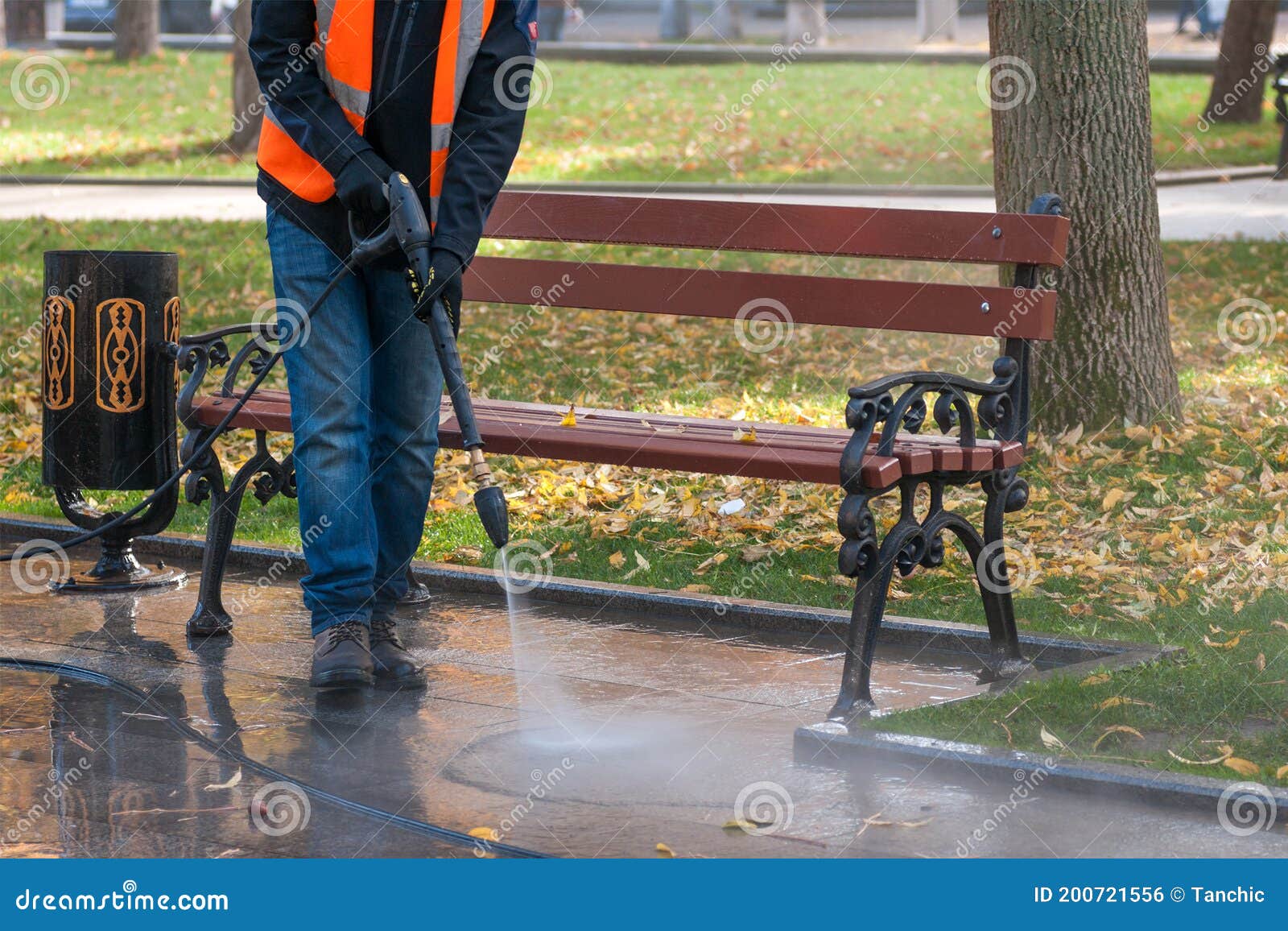 High Pressure Water Park Cleaning Stock Photo Image of washer, street