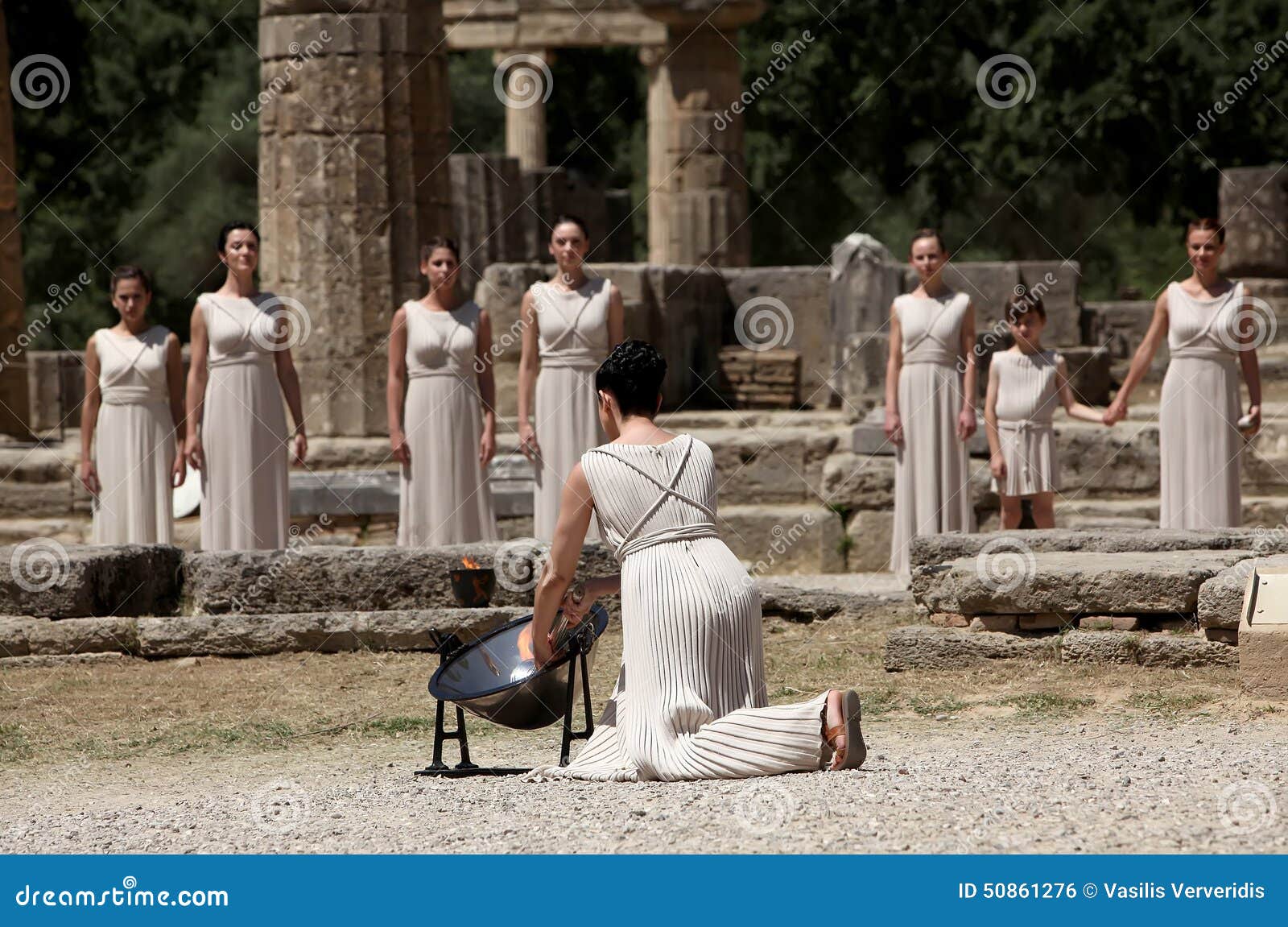 High Priestess, the Olympic Flame during the Torch Lighting Ceremony of ...