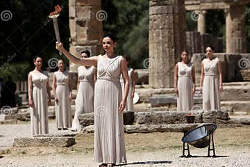 High Priestess, the Olympic Flame during the Torch Lighting Ceremony of ...