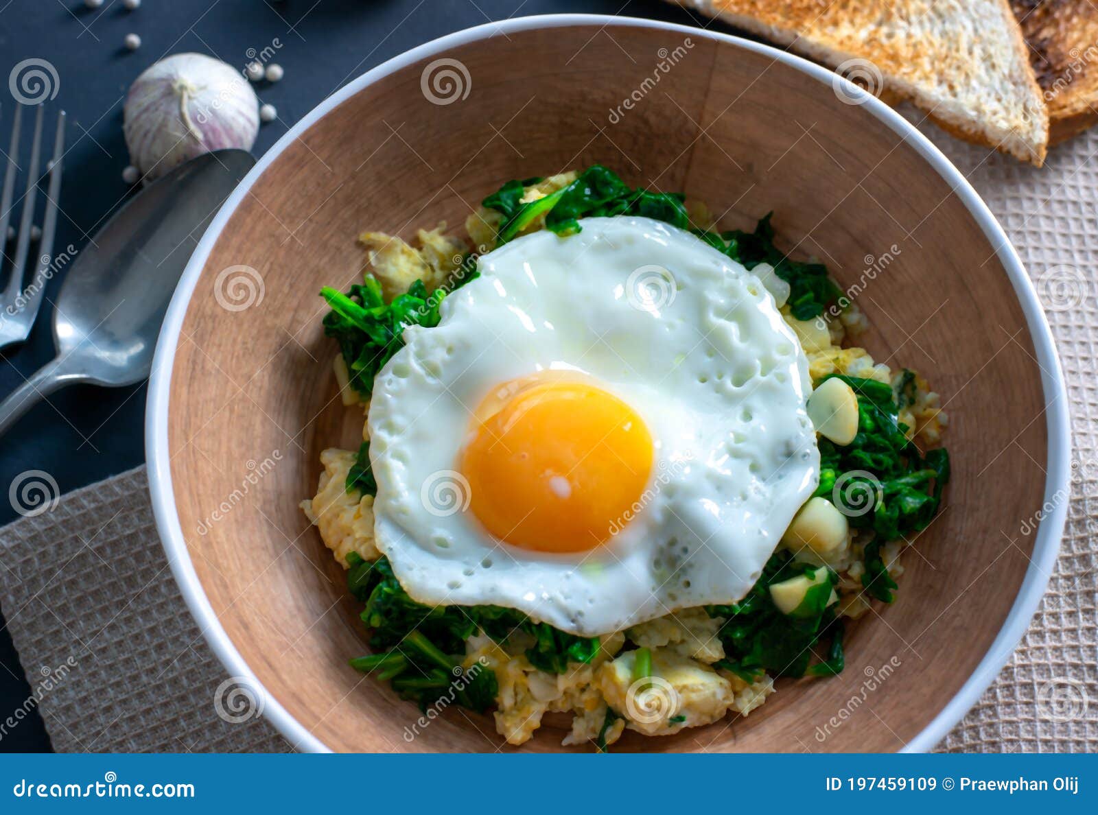 High Protein Breakfast Egg and Spinach Stock Image - Image of spinach