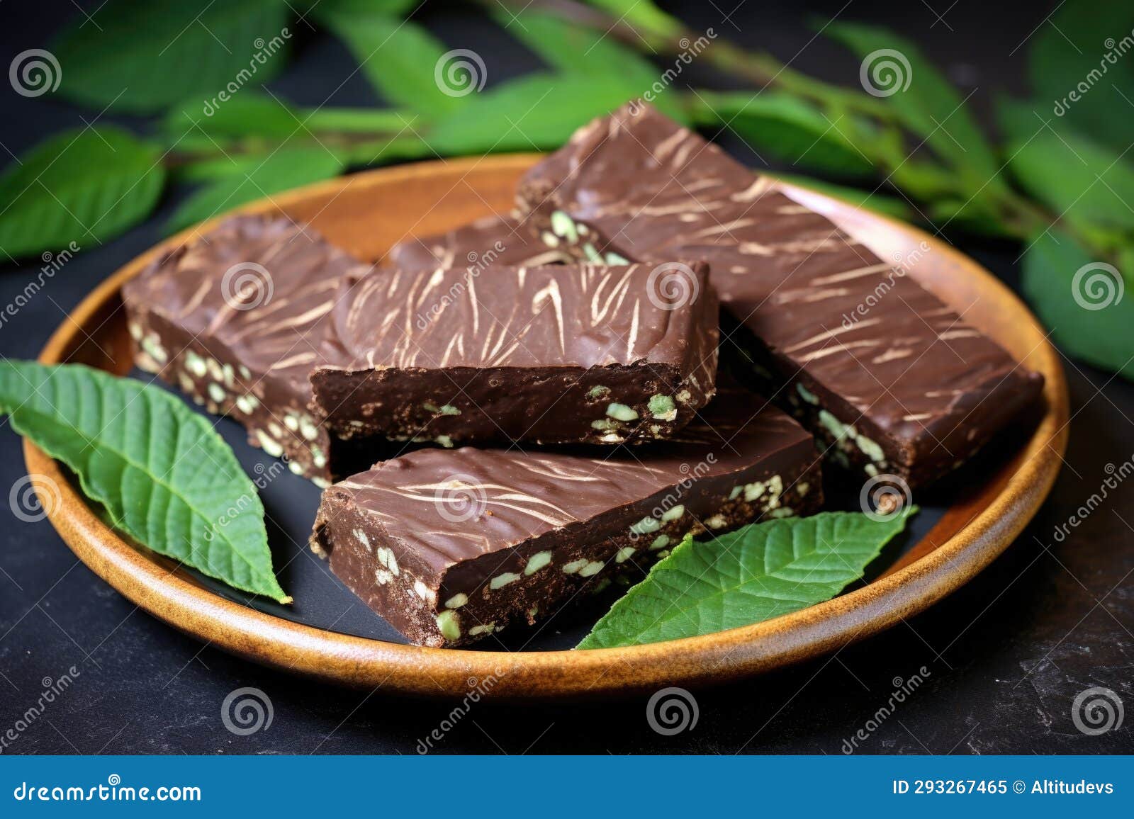 High Protein Vegan Bars on a Green Leaf Pattern Plate Stock Image