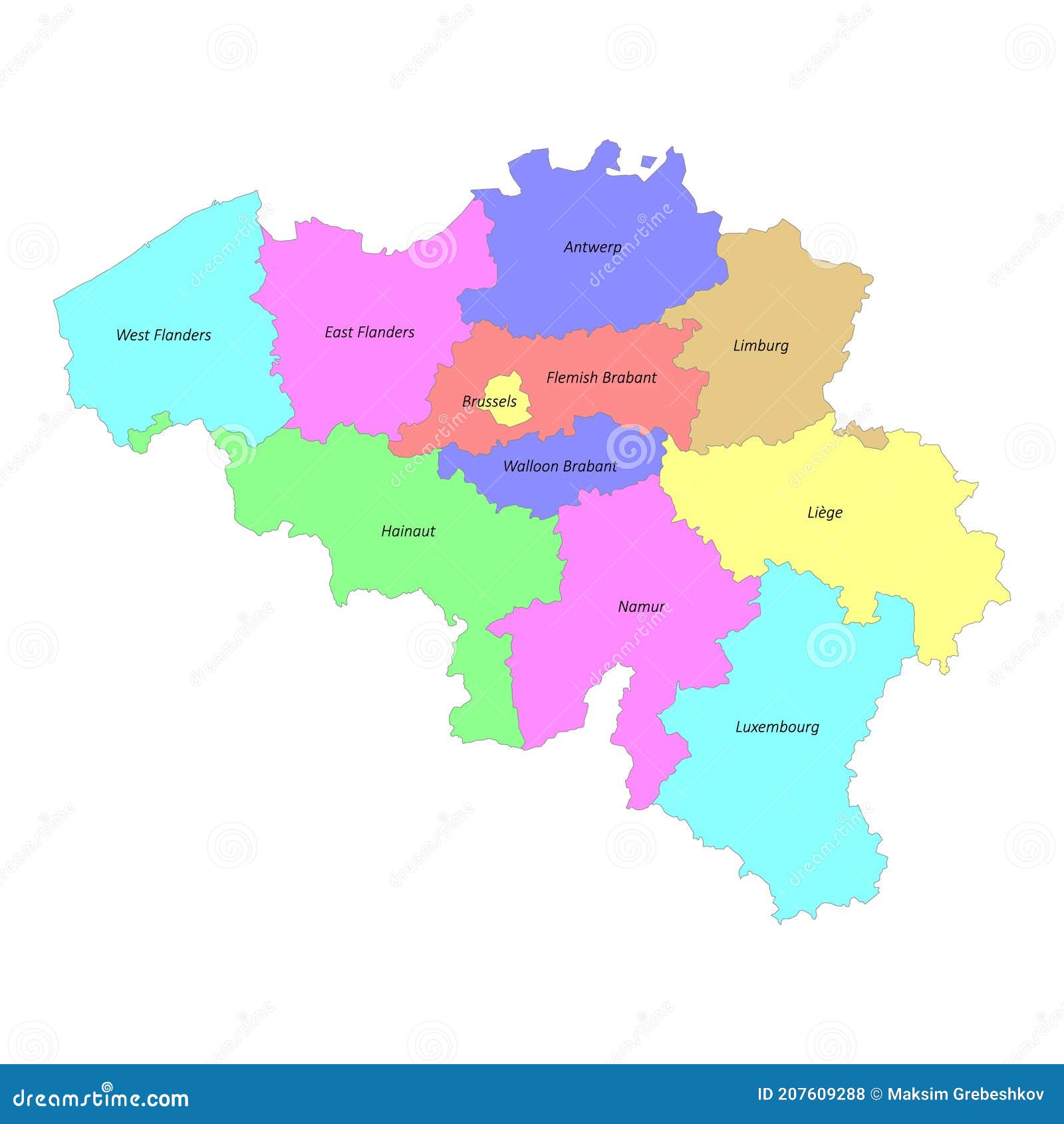 High Quality Colorful Labeled Map of Belgium with Borders Stock Illustration Illustration of