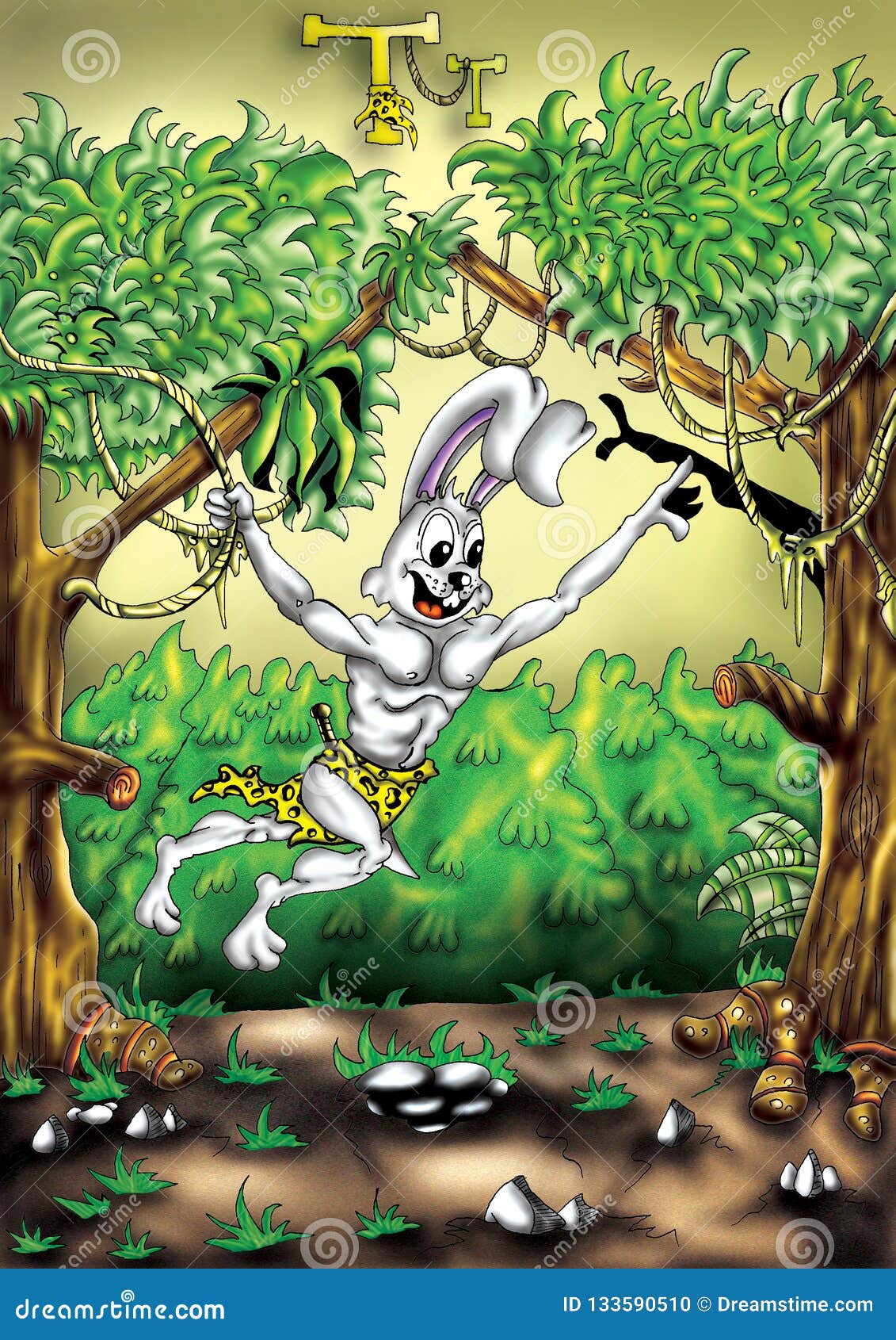 High Quality Illustration of Bunny Rabbit Tarzan and Jane, Cover,  Background, Wallpaper Stock Illustration - Illustration of cute, america:  133590510