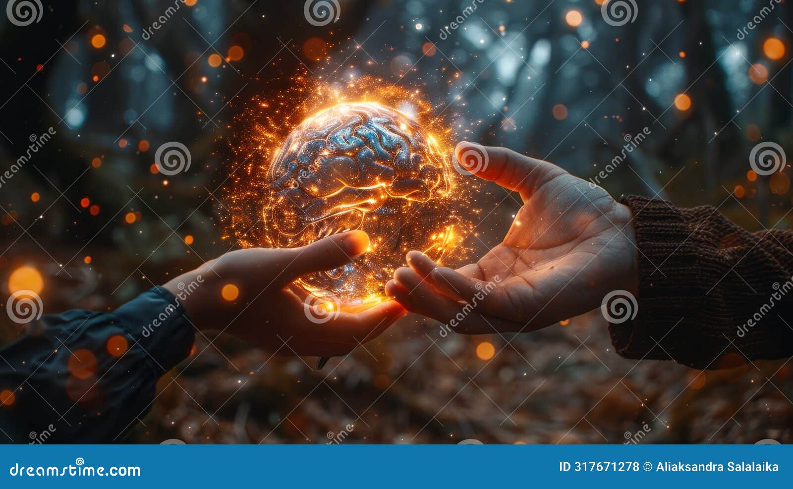 image of crystal ball connecting two minds, visualizing telepathic communication concept with brain waves, powerful