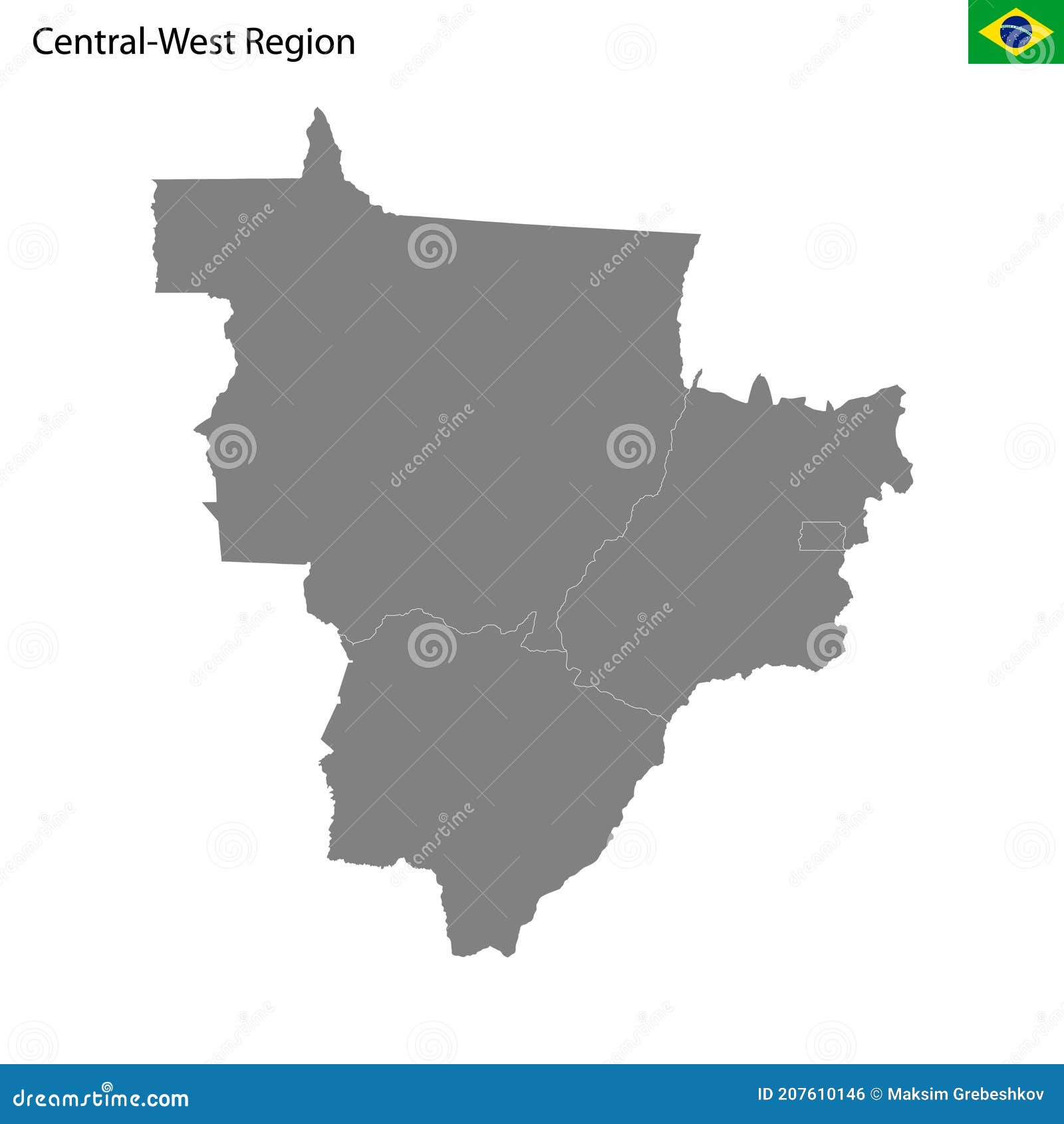 high quality map central-west region of brazil, with borders