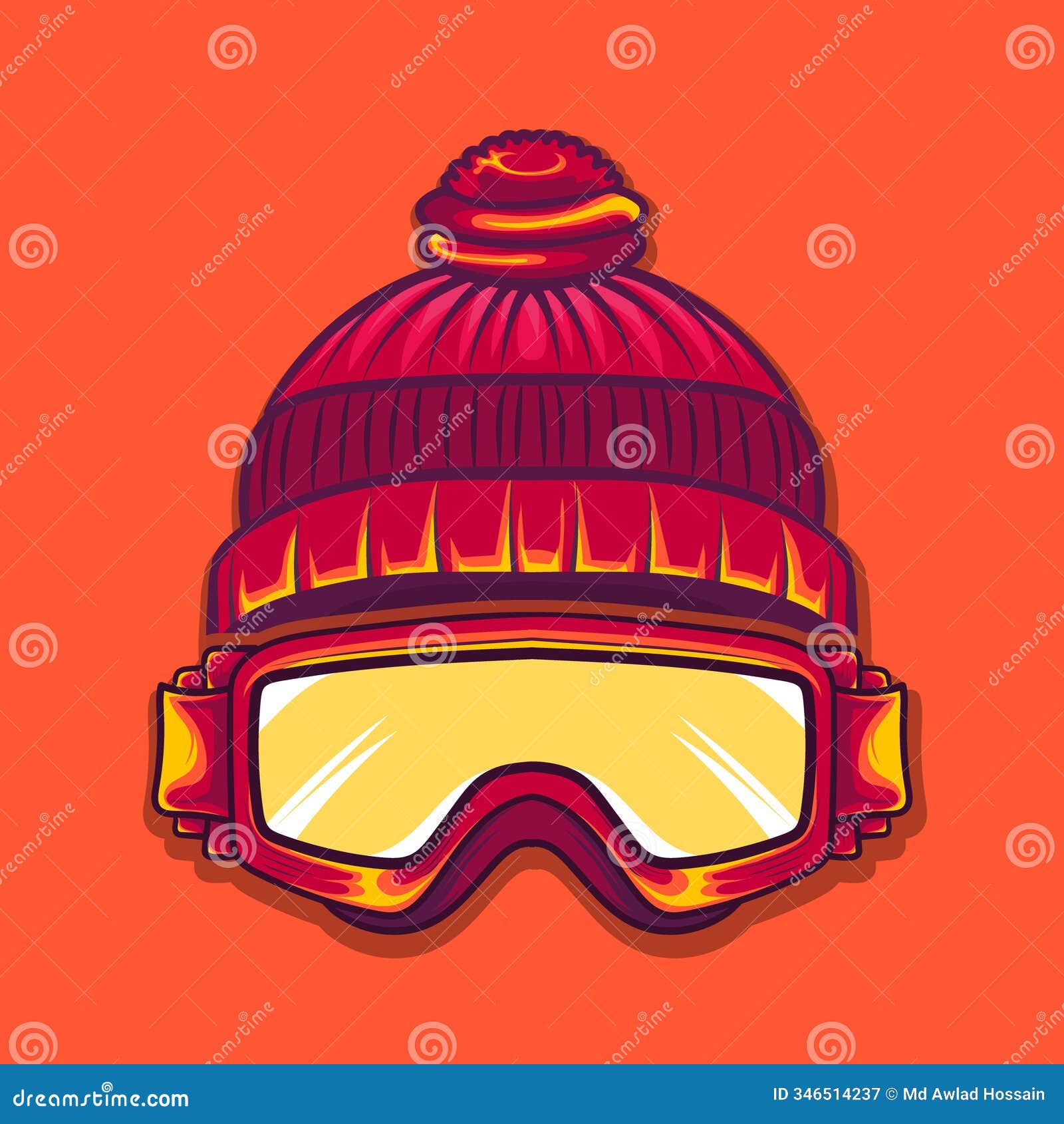 winter sport snowboarding sunglass and hat contast colour