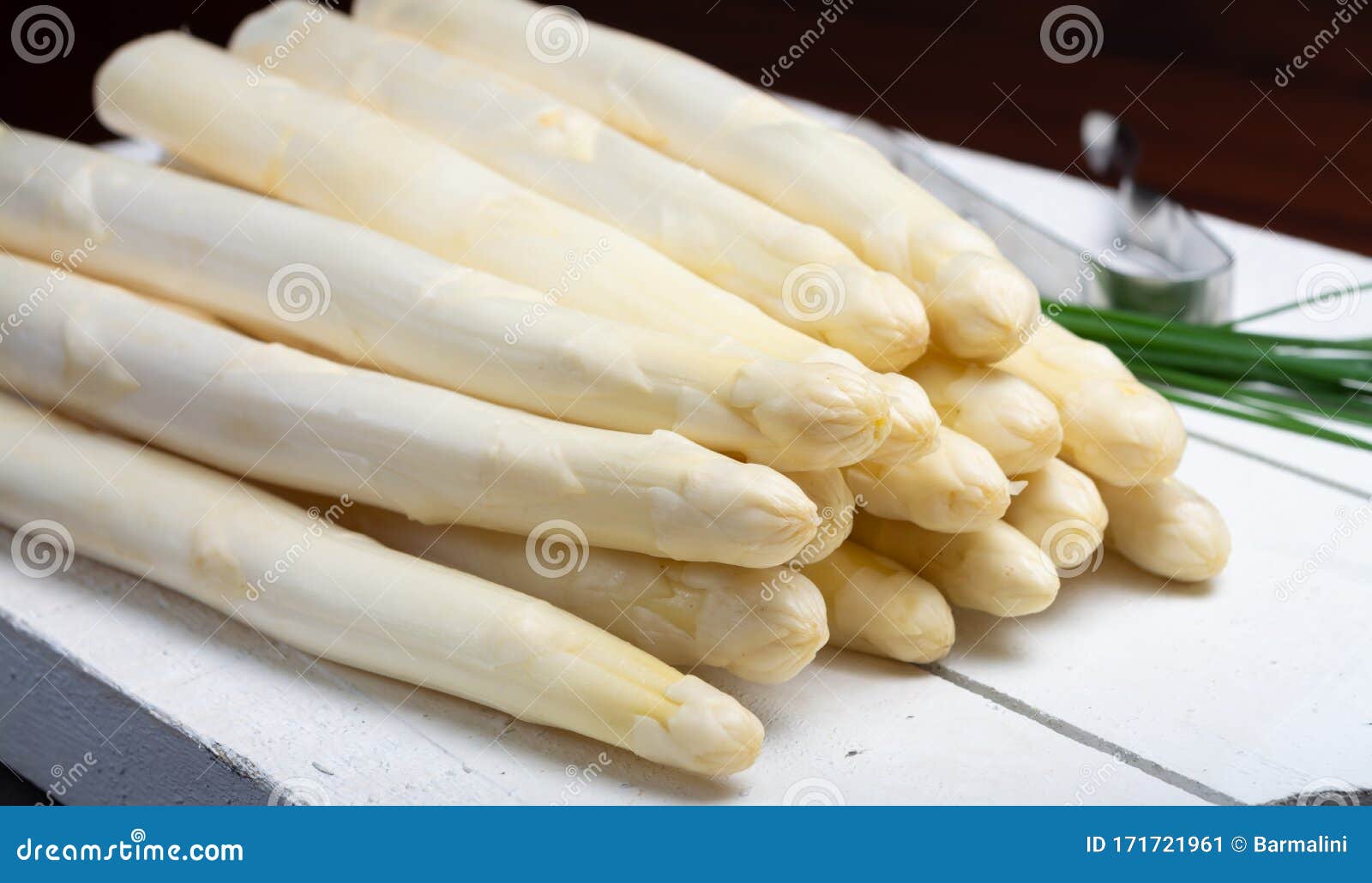 Top View, Fresh Tasty White Asparagus, Seasonal Vegetable, New Harvest,  with Piller and Knife, Ready To Cook Stock Image - Image of fresh, meal:  135858045