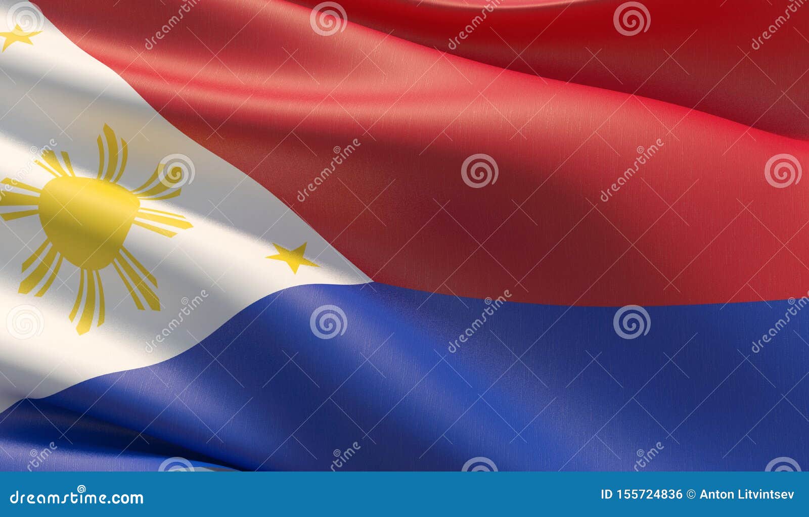 High Resolution Closeup Flag of Philippines . 3D Illustration. Stock