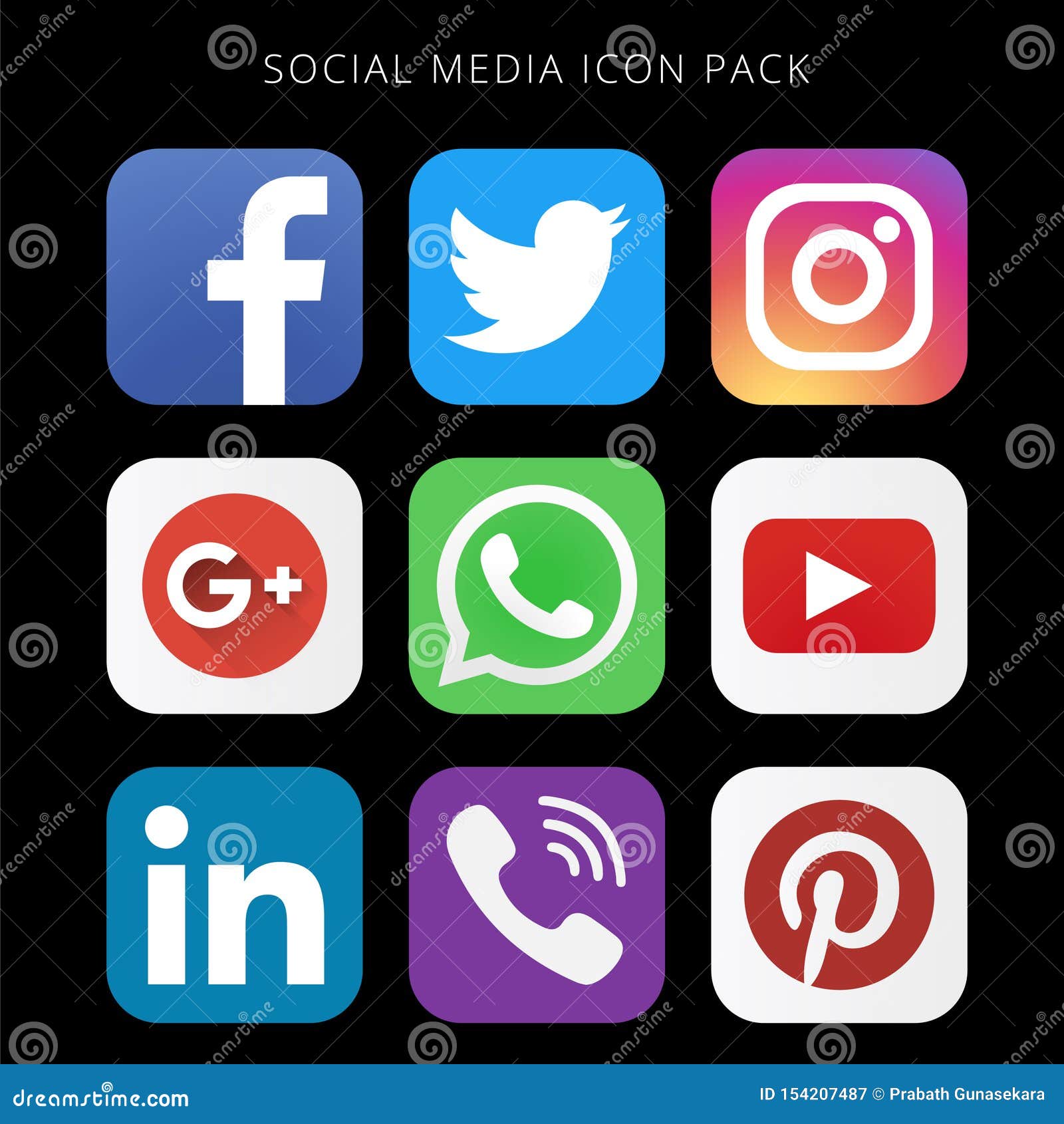 Collection Of Social Media Icons And Logos Cartoon Vector