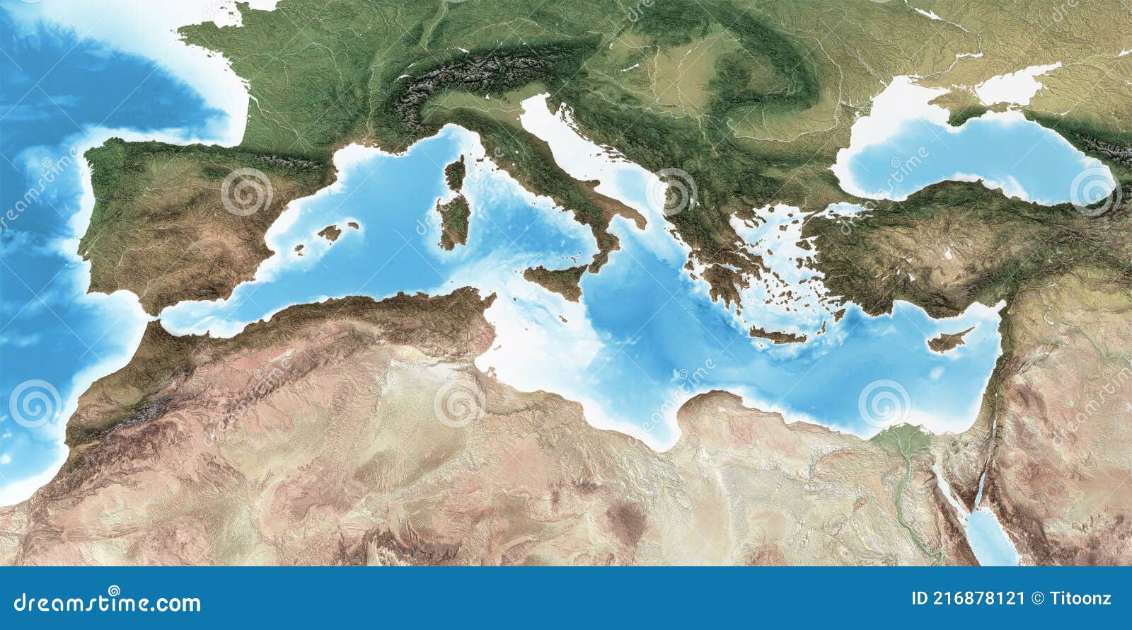 high resolution detailed map of mediterranean region