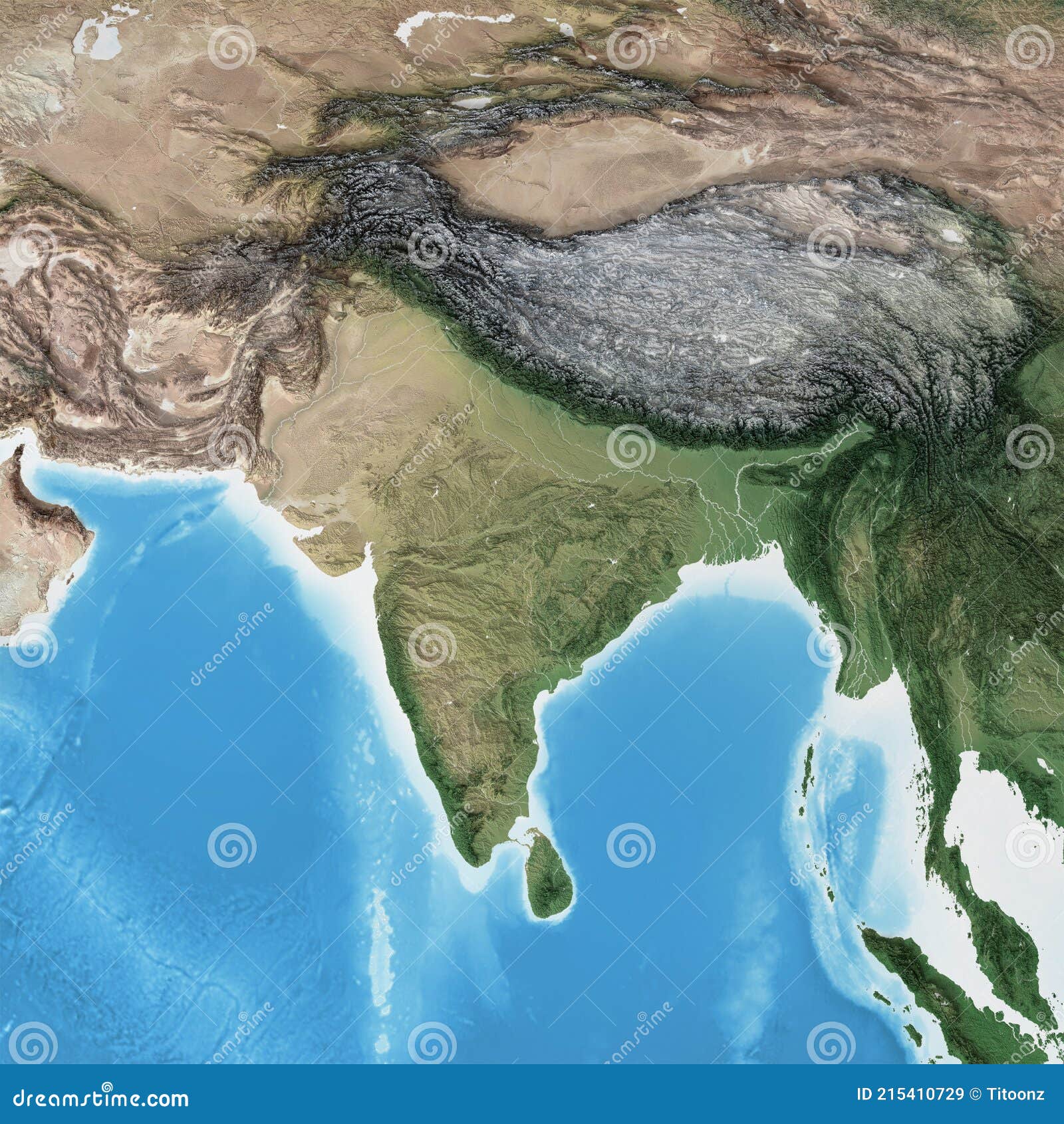 high resolution detailed map of south asia, himalayas and india