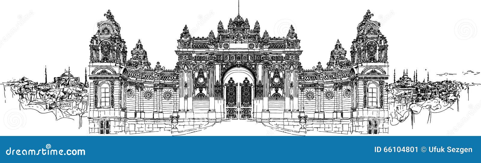 high resolution hand drawing dolmabahce palace