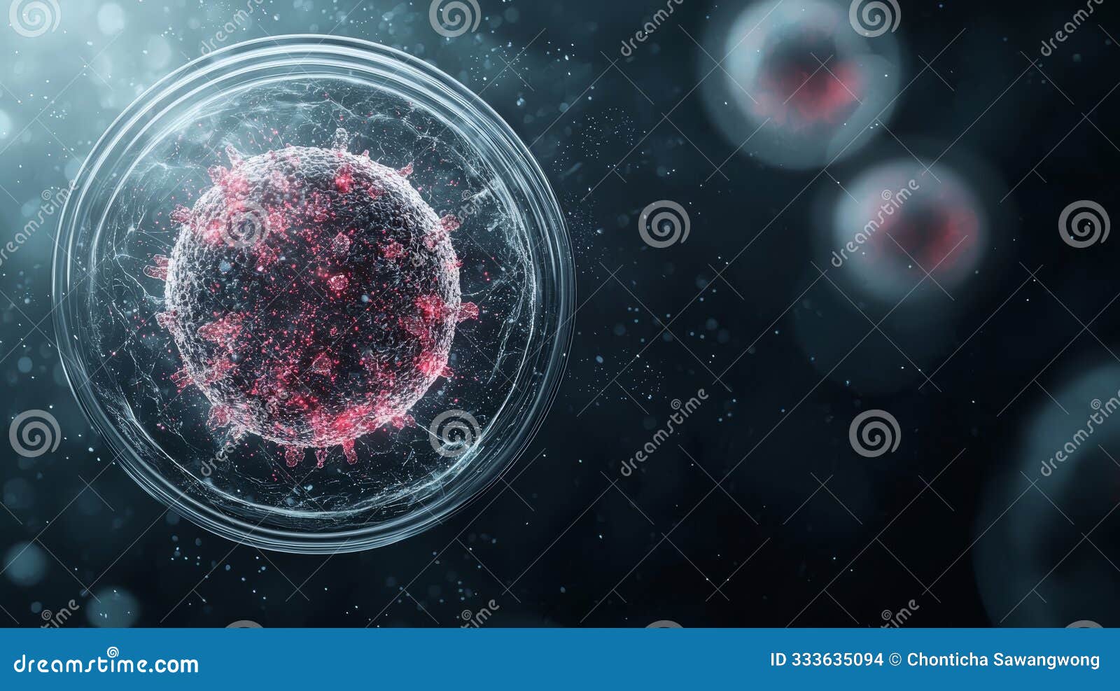 high-resolution image of a virus cell showcasing intricate details and vibrant colors under scientific observation