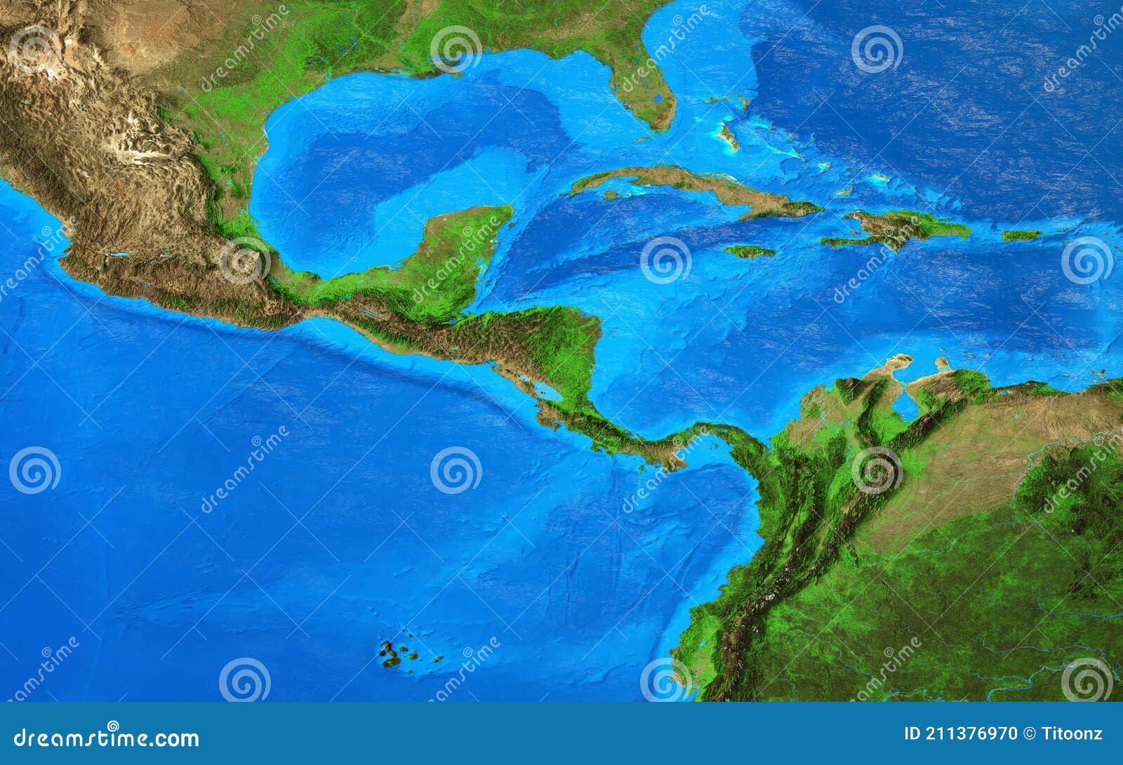 High Resolution Physical Map of Central America and the Caribbean Stock