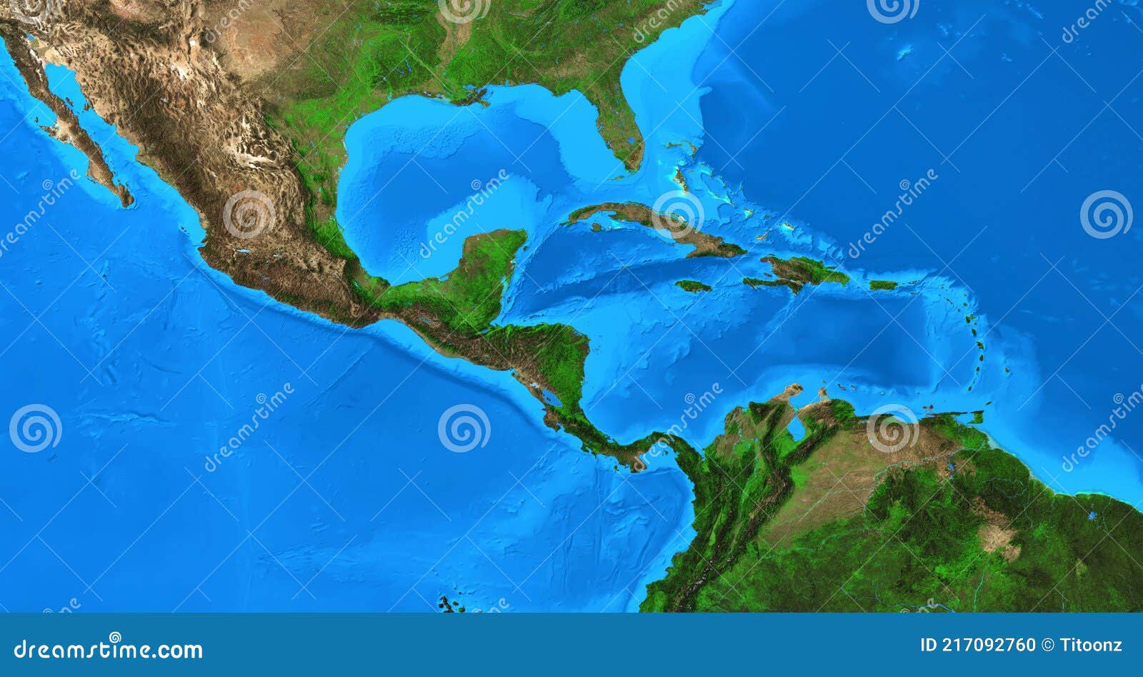 High Resolution Physical Map of Central America and the Caribbean Stock