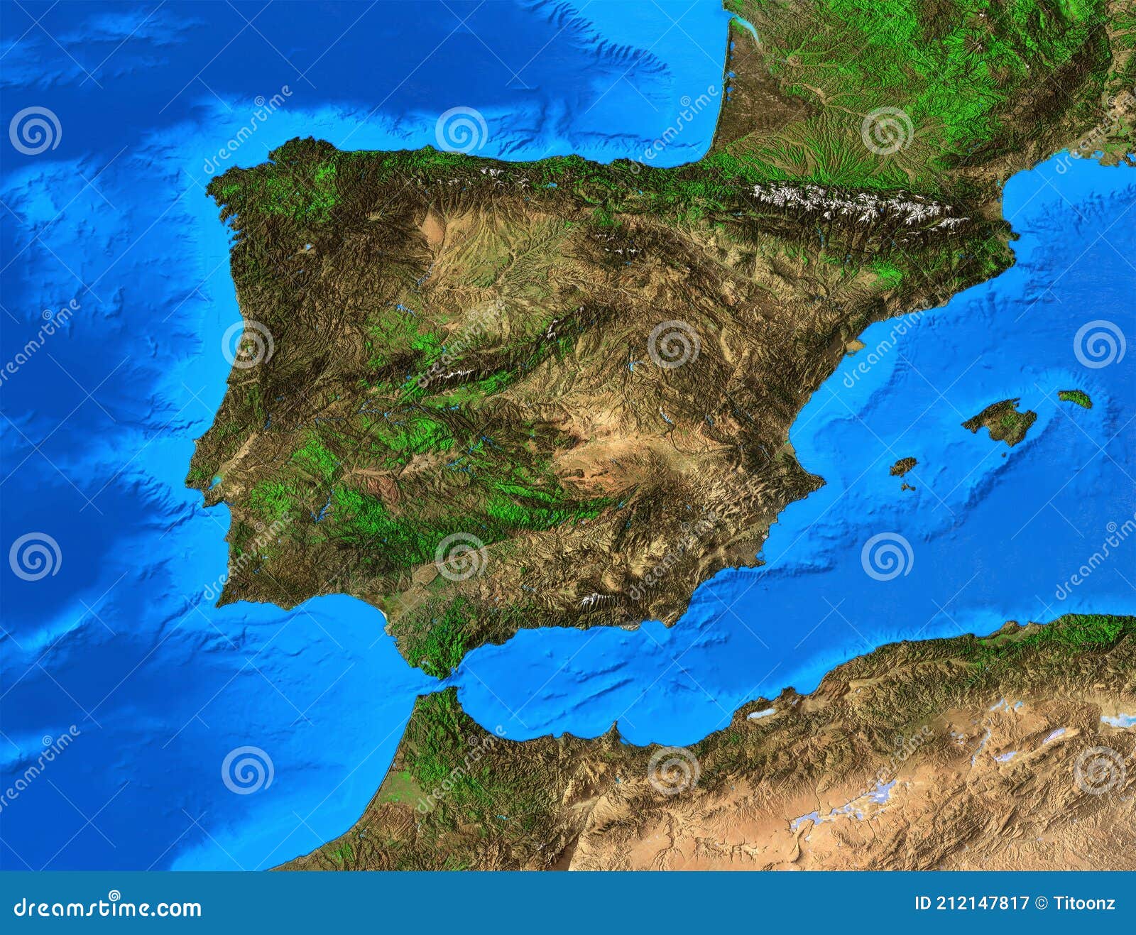 High Resolution Physical Map of Spain and Portugal Stock Illustration
