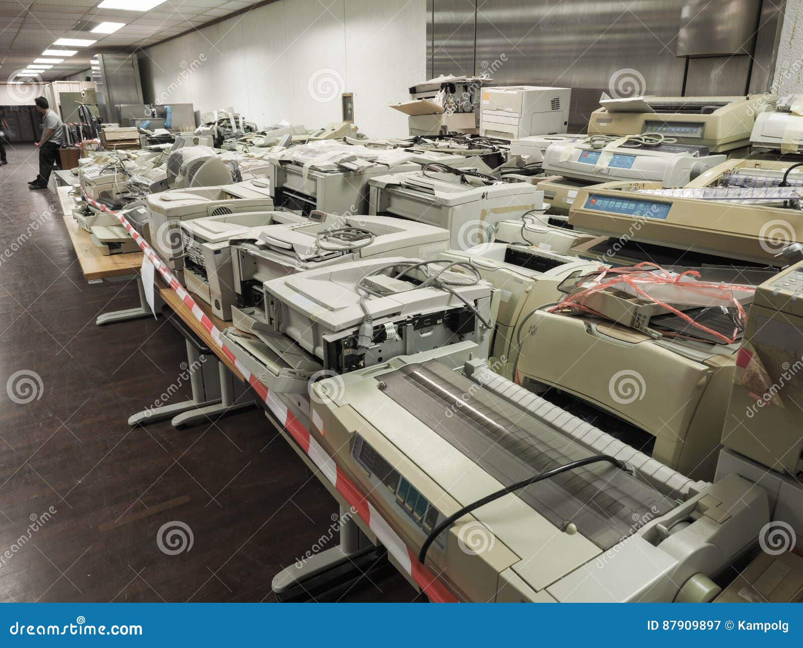 High Resolution Wide Shot of Pile or Stack of Old Printers that Stock Image Image of obsolete