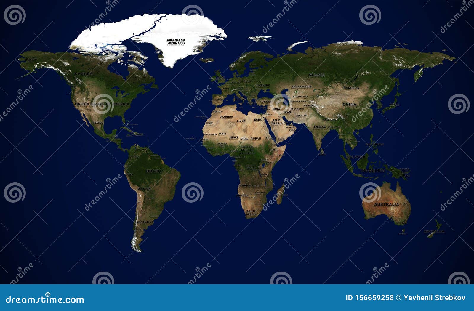 High Resolution World Map with Country Names. Stock Illustration
