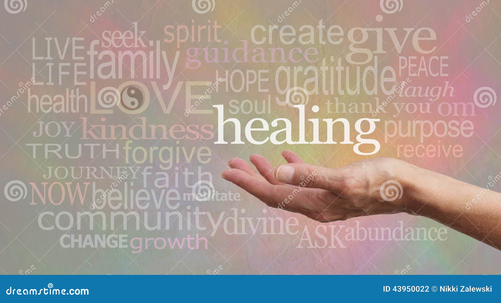 high resonance healing words on pastel background