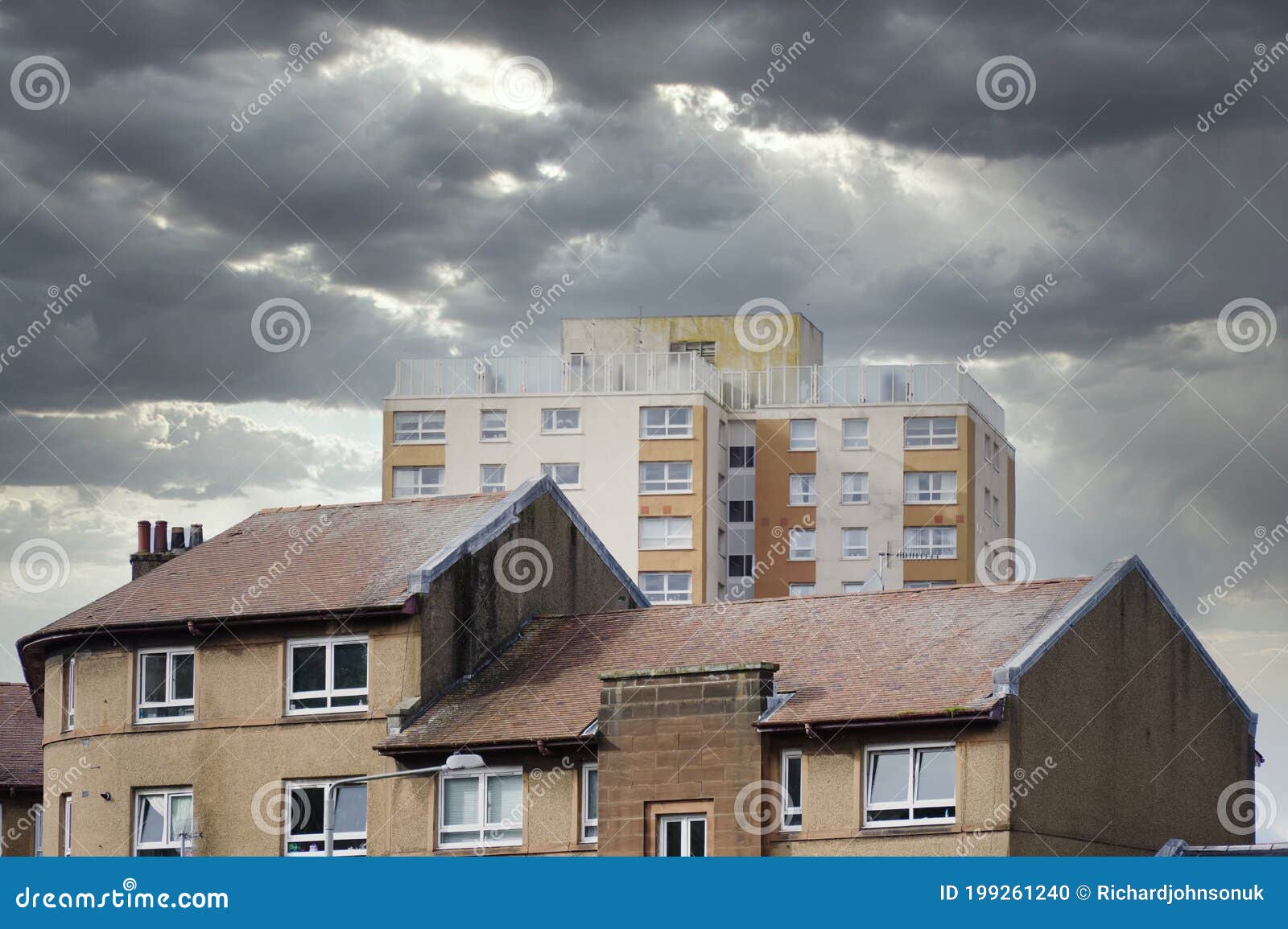 high rise council flats in deprived poor housing estate in port glasgow, inverclyde