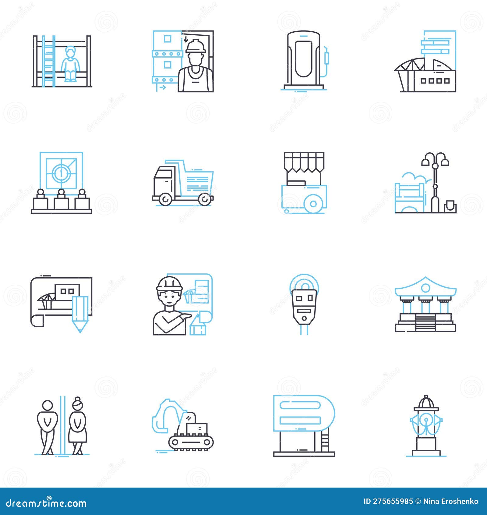 high rise linear icons set. skyscraper, towering, elevated, lofted, tall, multi-story, vertical line  and concept