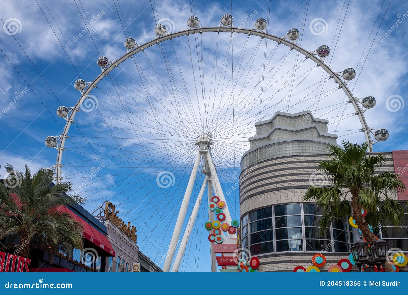 The High Roller Ferris Wheel In The Linq Promenade Outdoor Shopping Mall Las Vegas Nevada Editorial Photo Image Of Wheel Mall