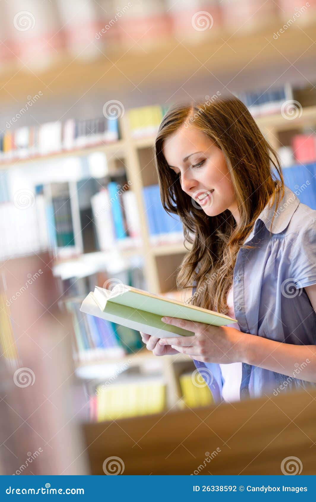 High School Library Student Woman Read Book Stock Photo Image of