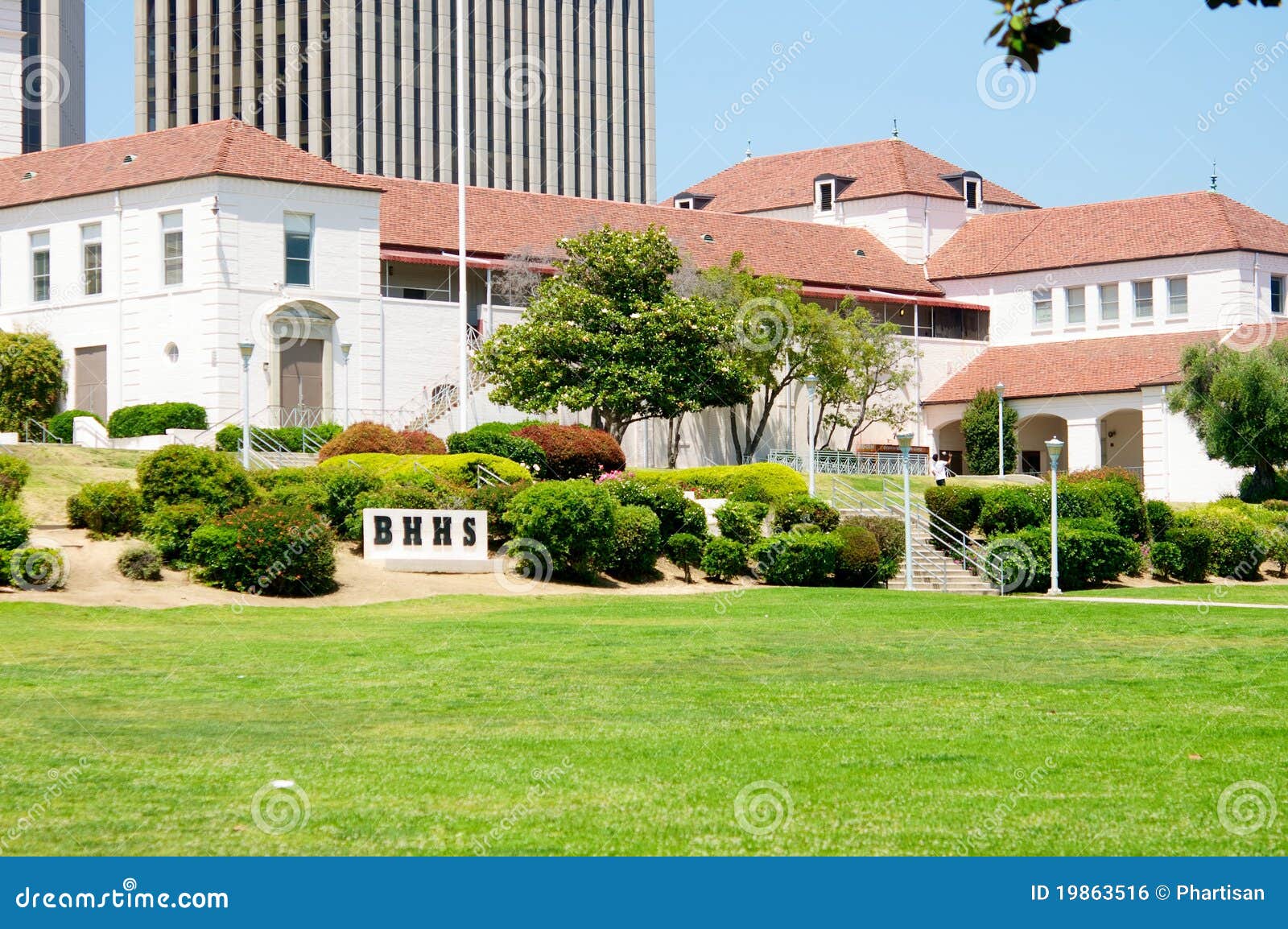 High School Secundaria De Beverly Hills, LA Foto de archivo Imagen de