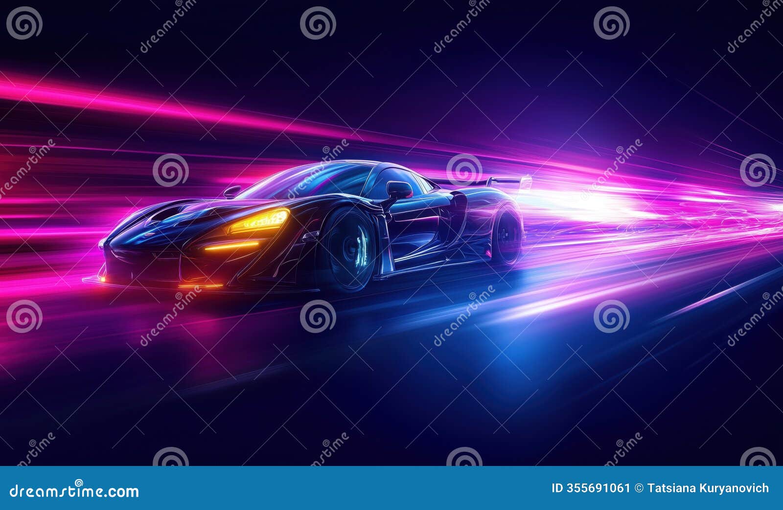 high-speed mclaren p1 racing through neon light trails, showcasing sleek  and dynamic motion