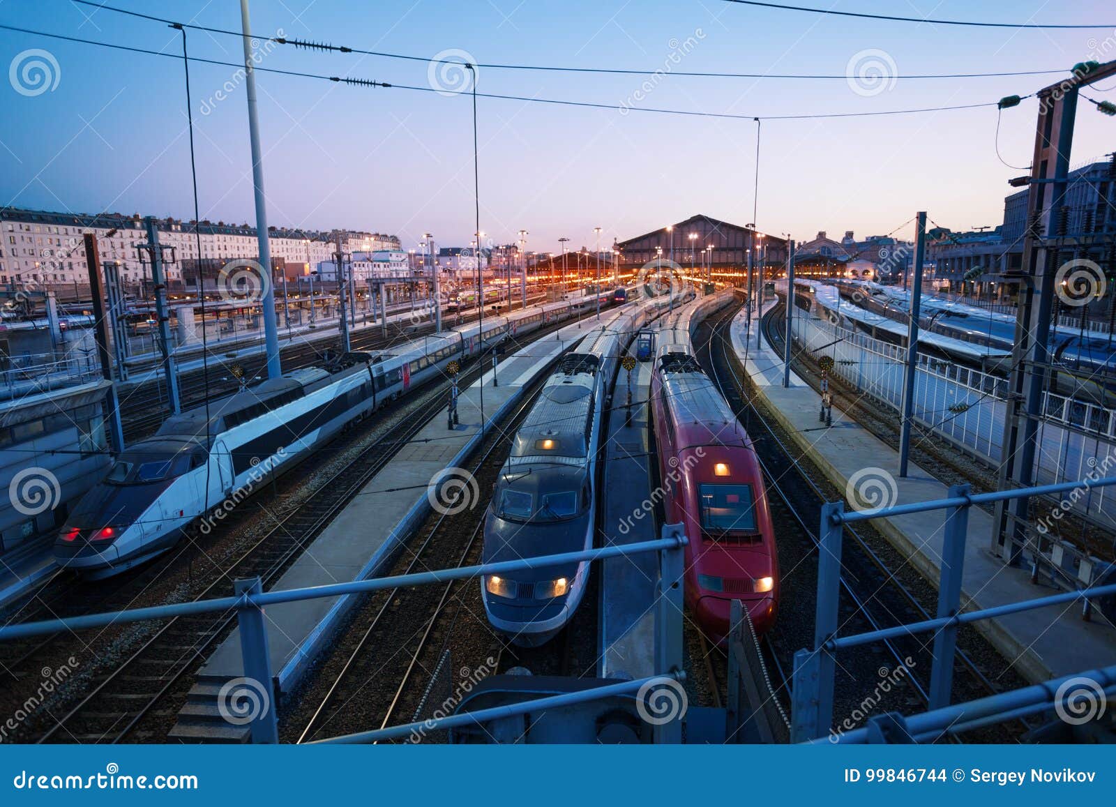 high-speed trains at gare du nord station, paris