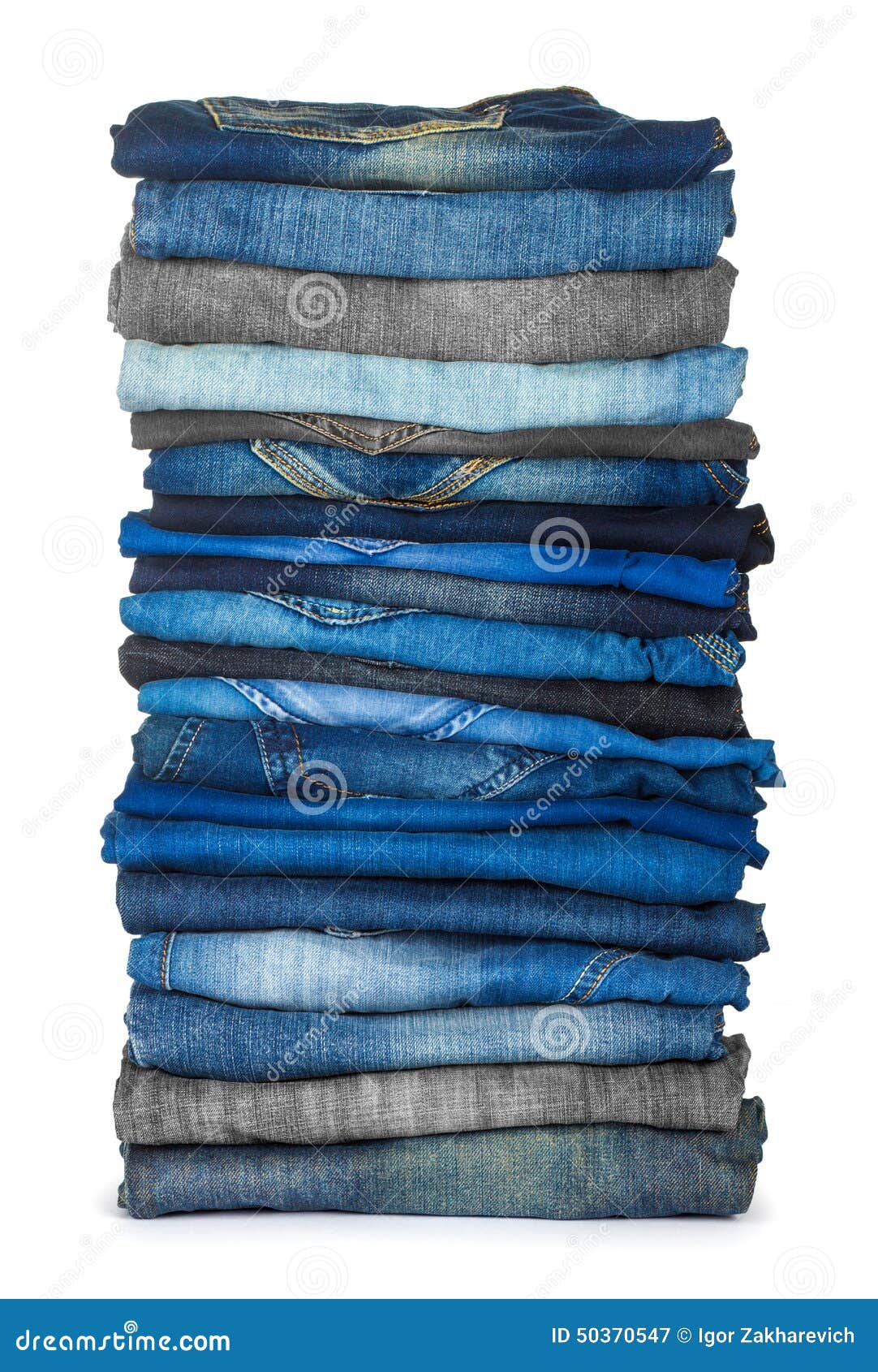 High Stack of Various Shades of Blue Jeans Stock Image Image of pants