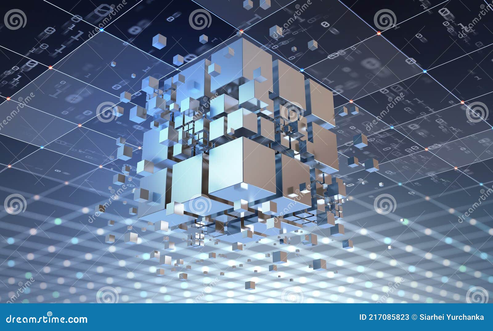 high-tech and data capture. square blocks are collected in a cubic array