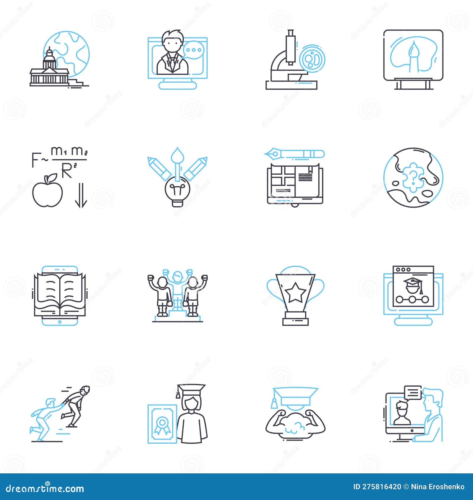 high-tech educational facility linear icons set. innovative, smartboards, virtual, cutting-edge, interactive, robotics