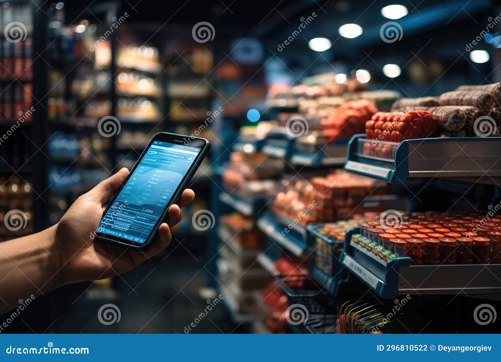 High Technology Cash Register in a Store. QR Code on Phone Stock