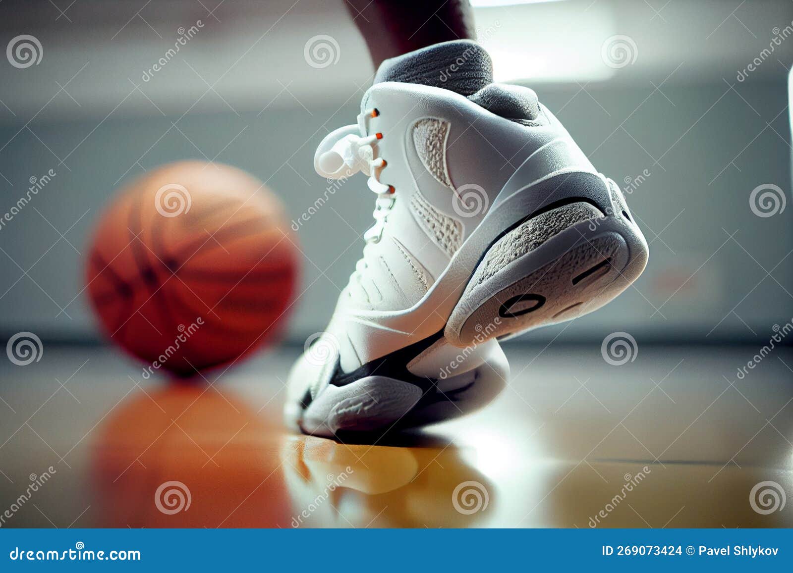 Hightop Classic White Leather Basketball Shoe Sneaker Stock Photo