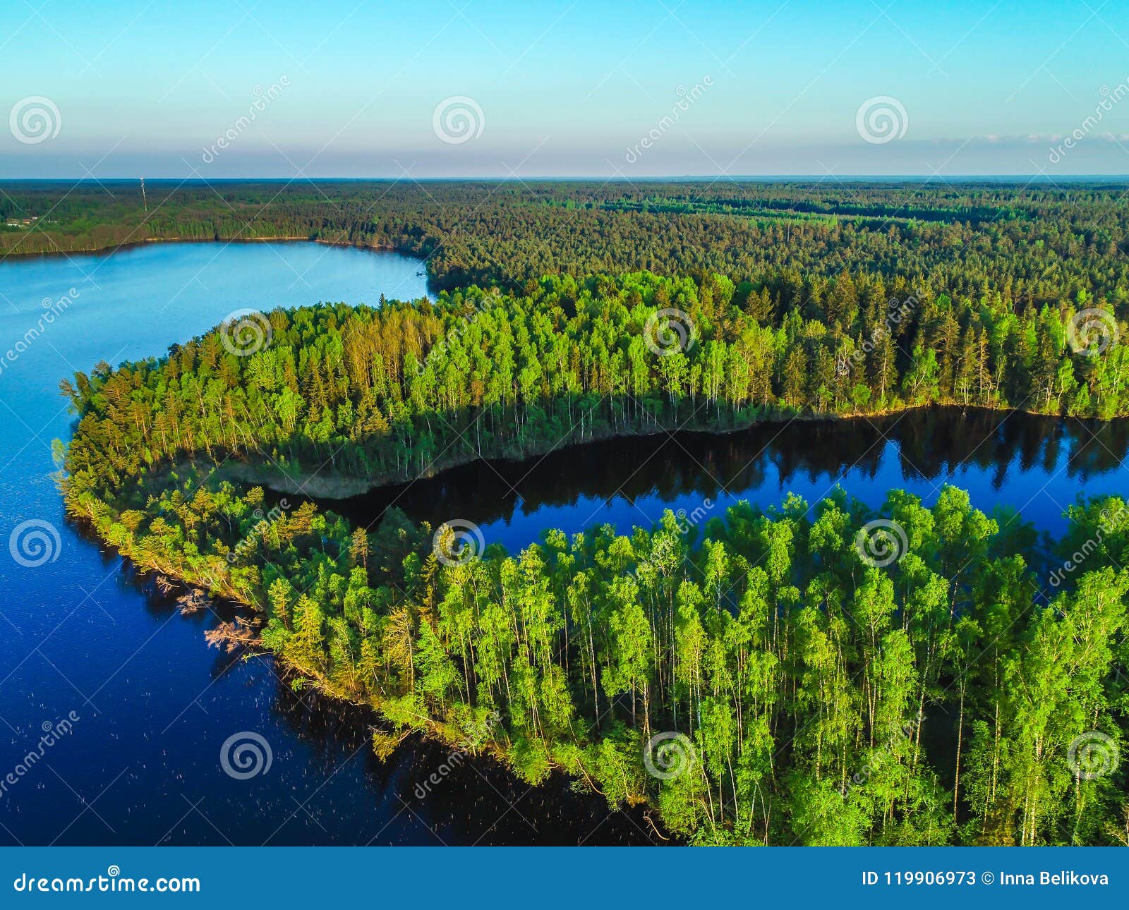 High View of the Gulf of Finland, Forest and Islands at Sunset Stock ...