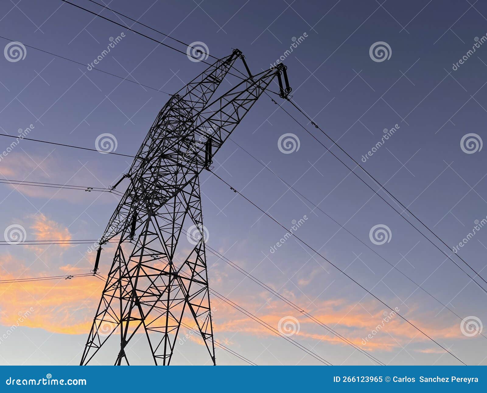 High Voltage Cable Tower during Sunset Stock Image Image of