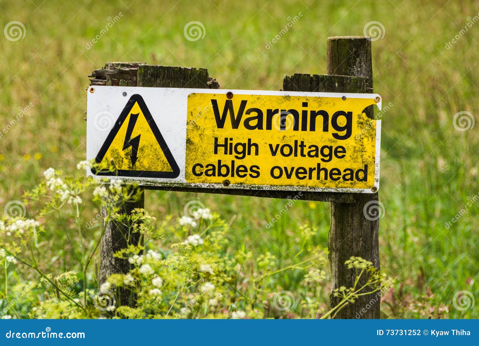 High Voltage Cables Overhead Warning Sign Stock Photo Image of alert