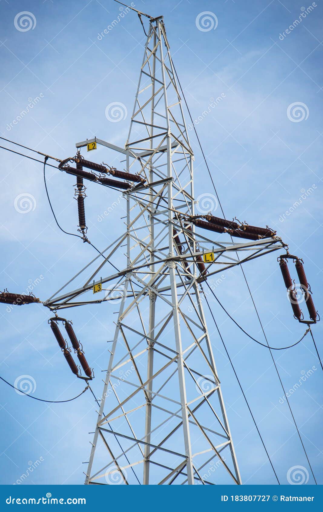 High Voltage Electric Pole with Wires. Line of Electricity