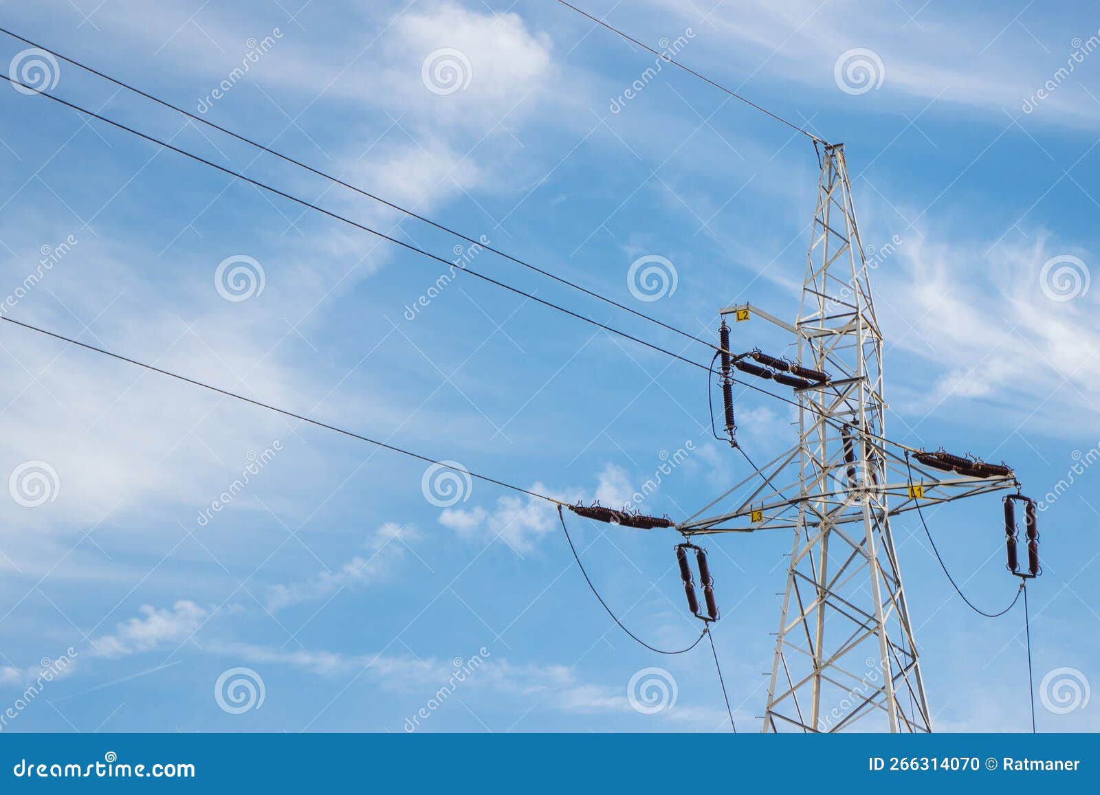 High Voltage Electric Pole with Wires. Line of Electricity