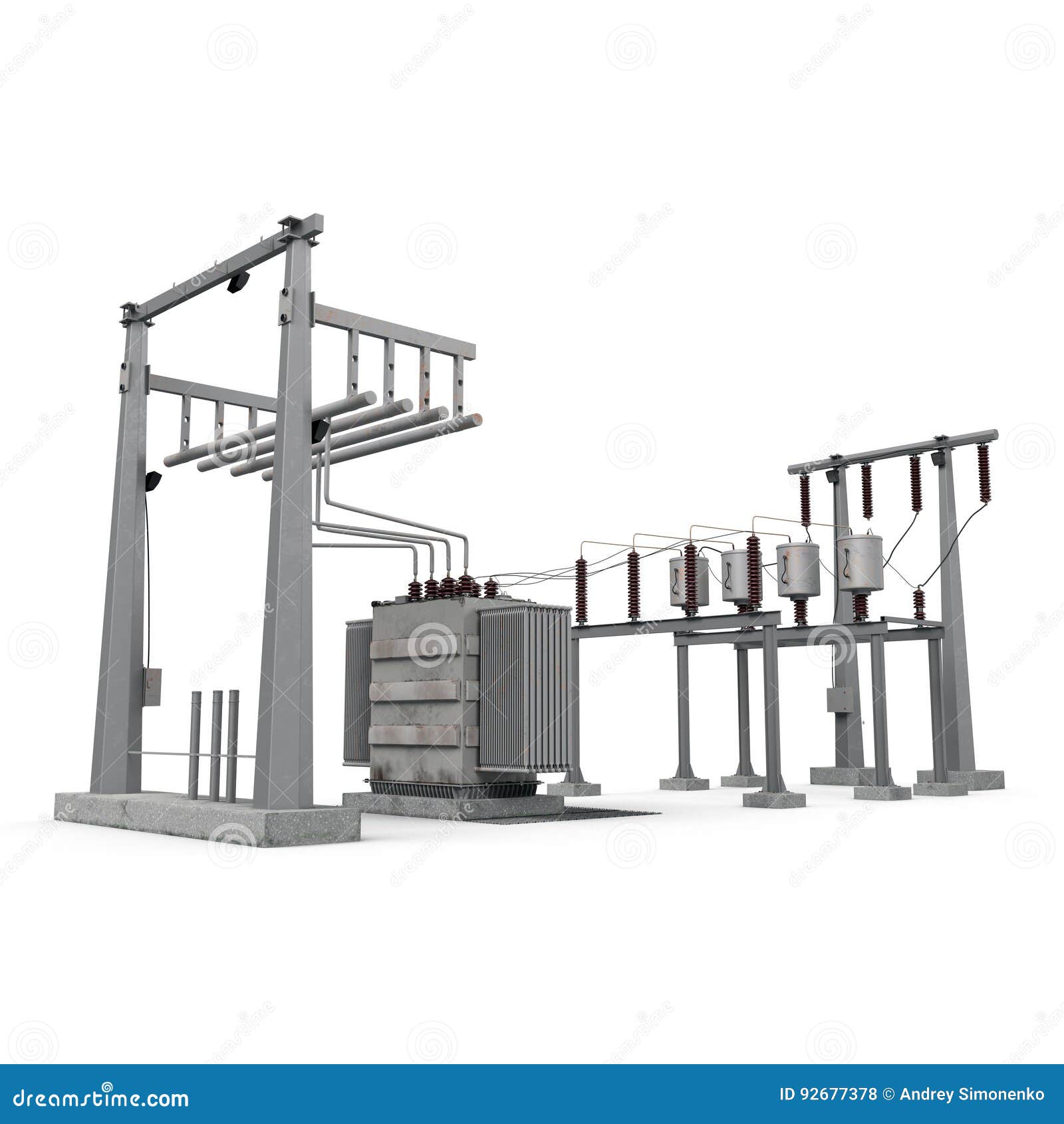 high voltage electric power substation on white. 3d 