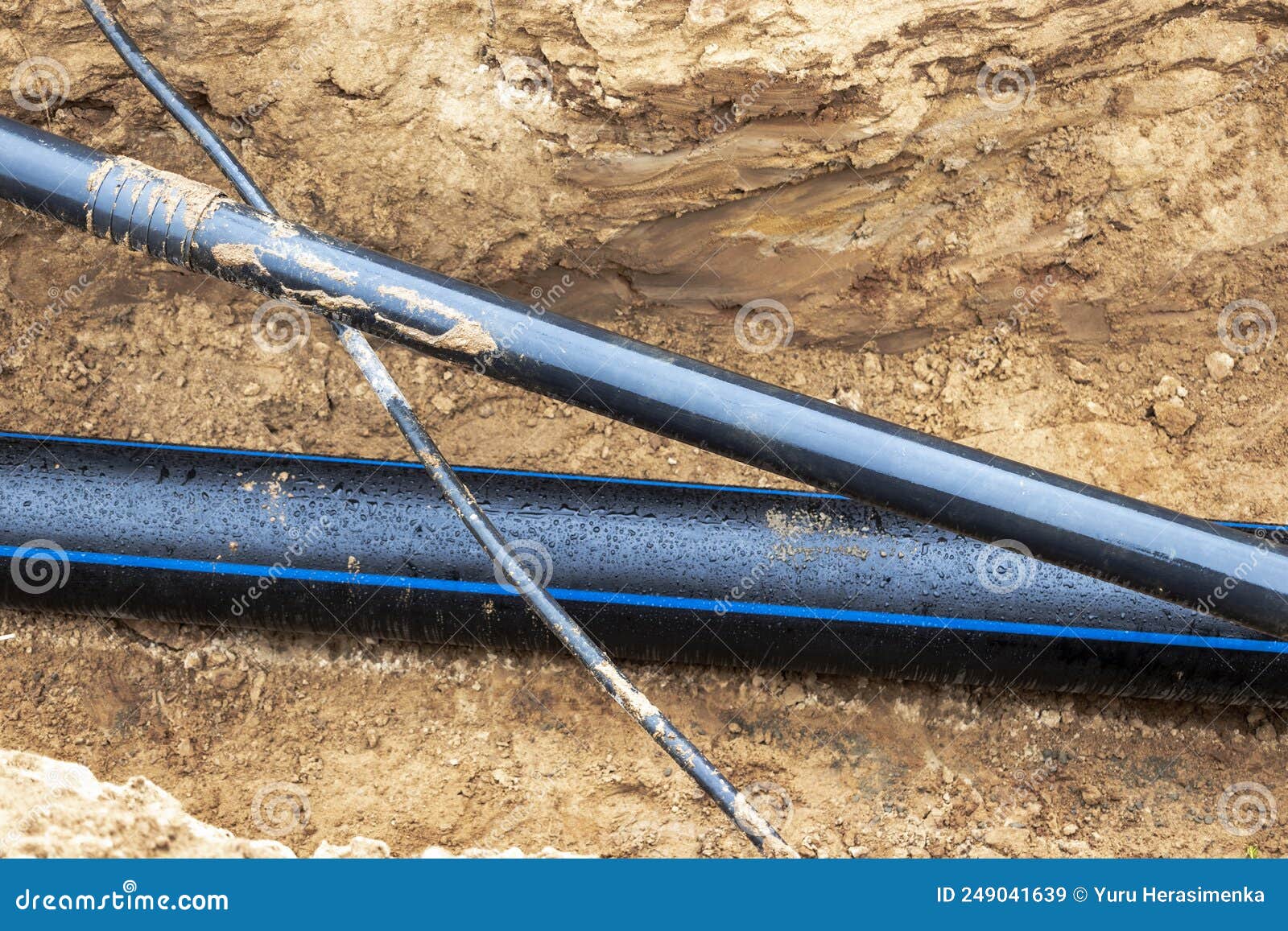 The High Voltage Electrical Cable is Laid in a Trench Under Existing