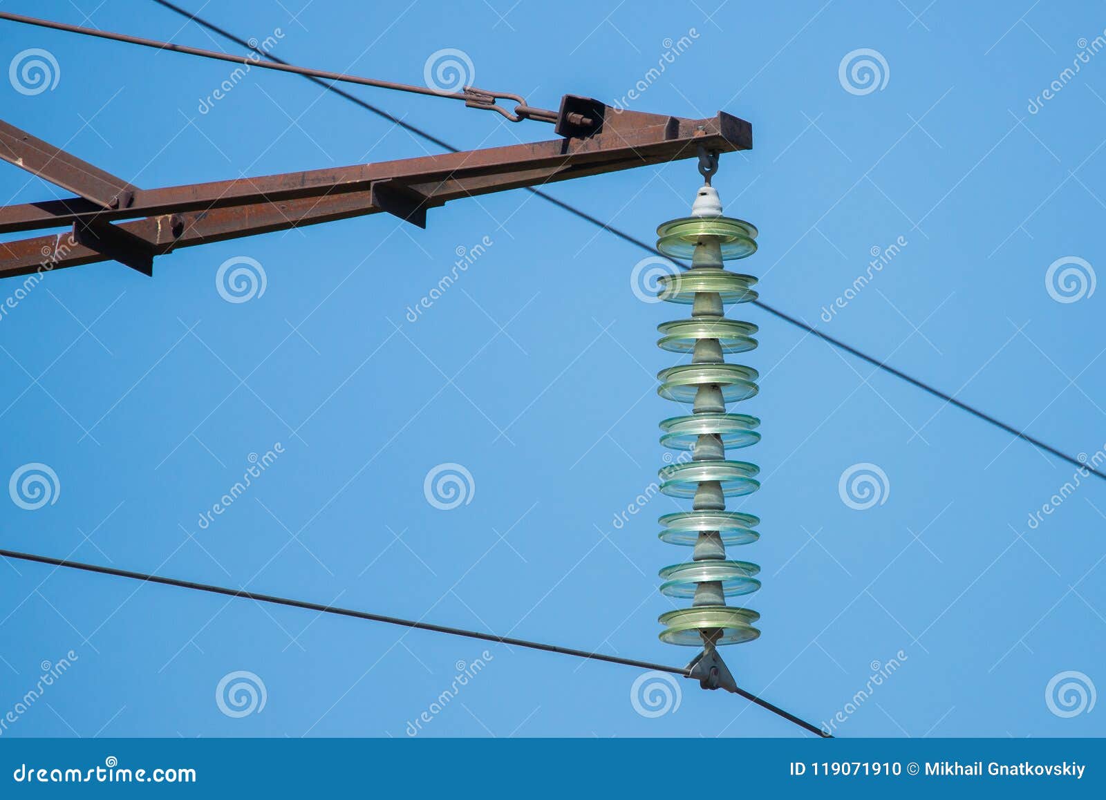 Highvoltage Electrical Insulator Electric Line Against the Blue Sky