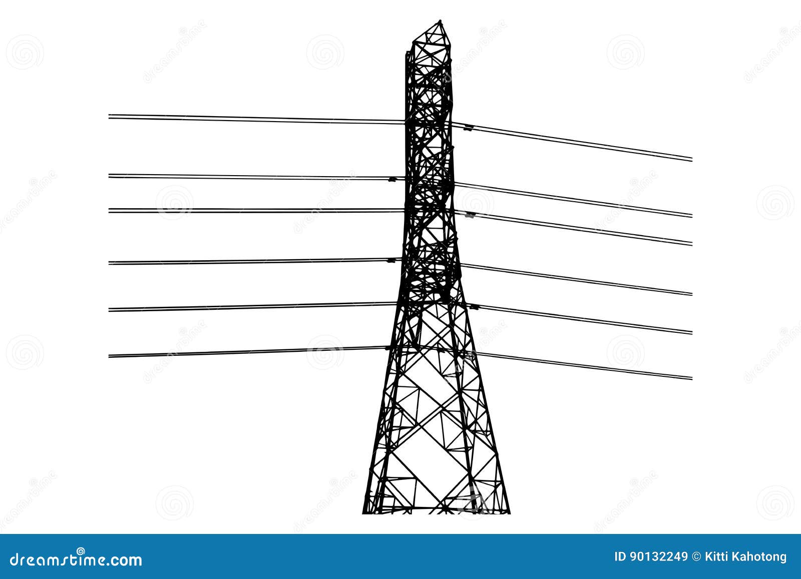 High Voltage Pole ,power Lines Electric Lines , Stock Illustration
