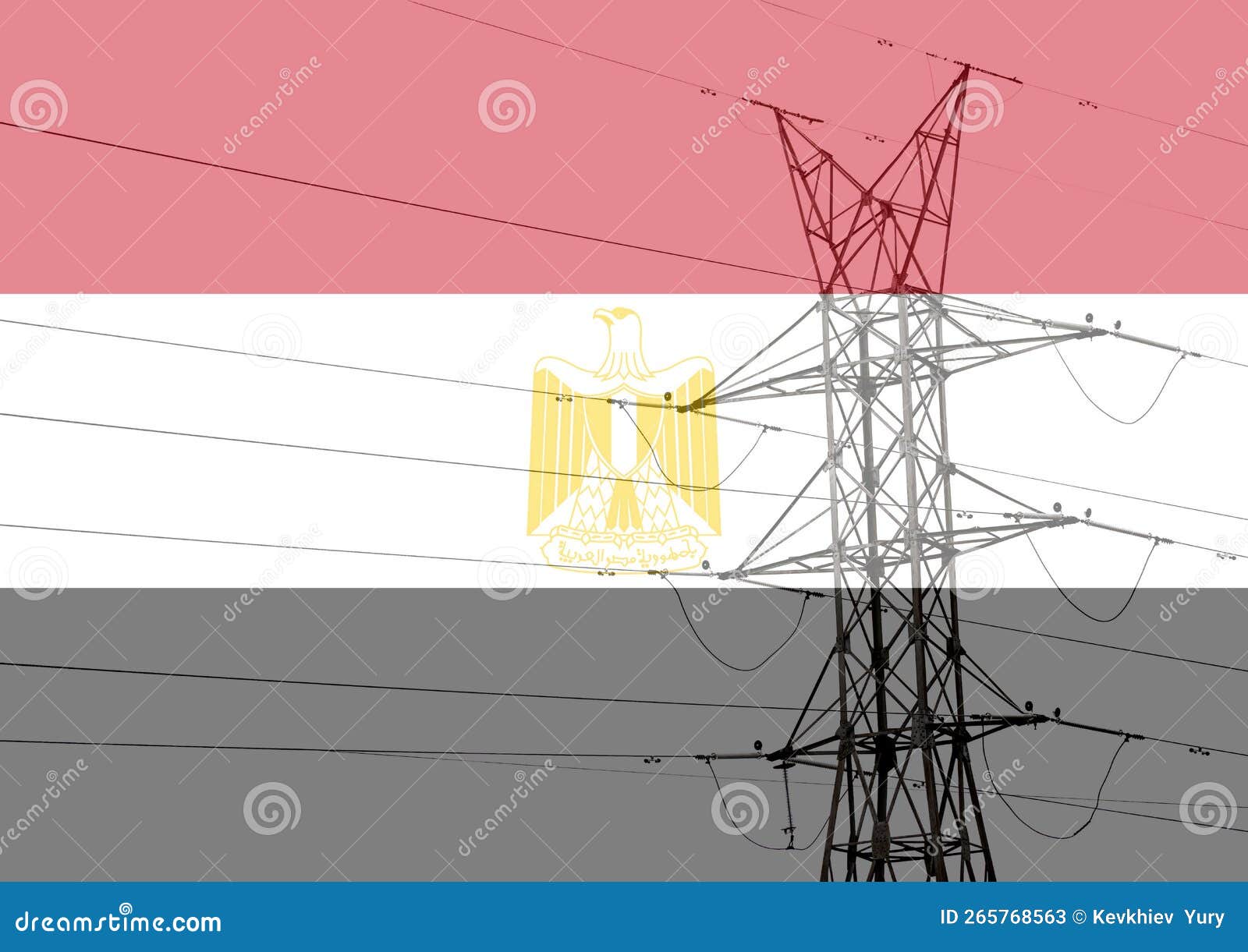 High Voltage Post or High Voltage Tower with Flag of Egypt. Energy
